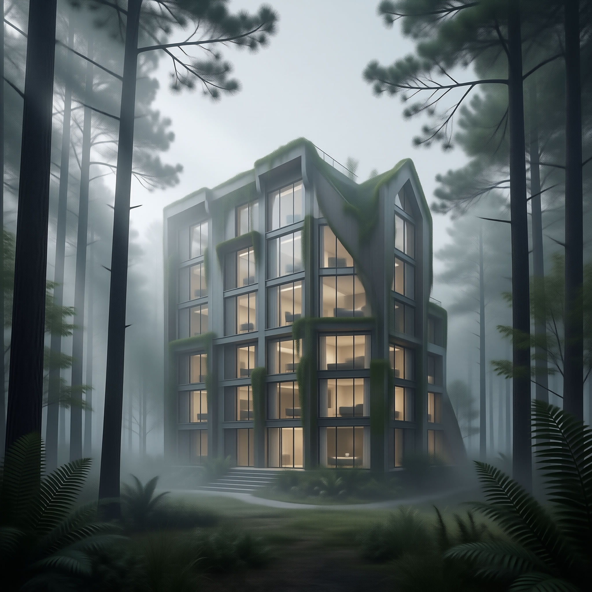 Living Building in the Pine Fog