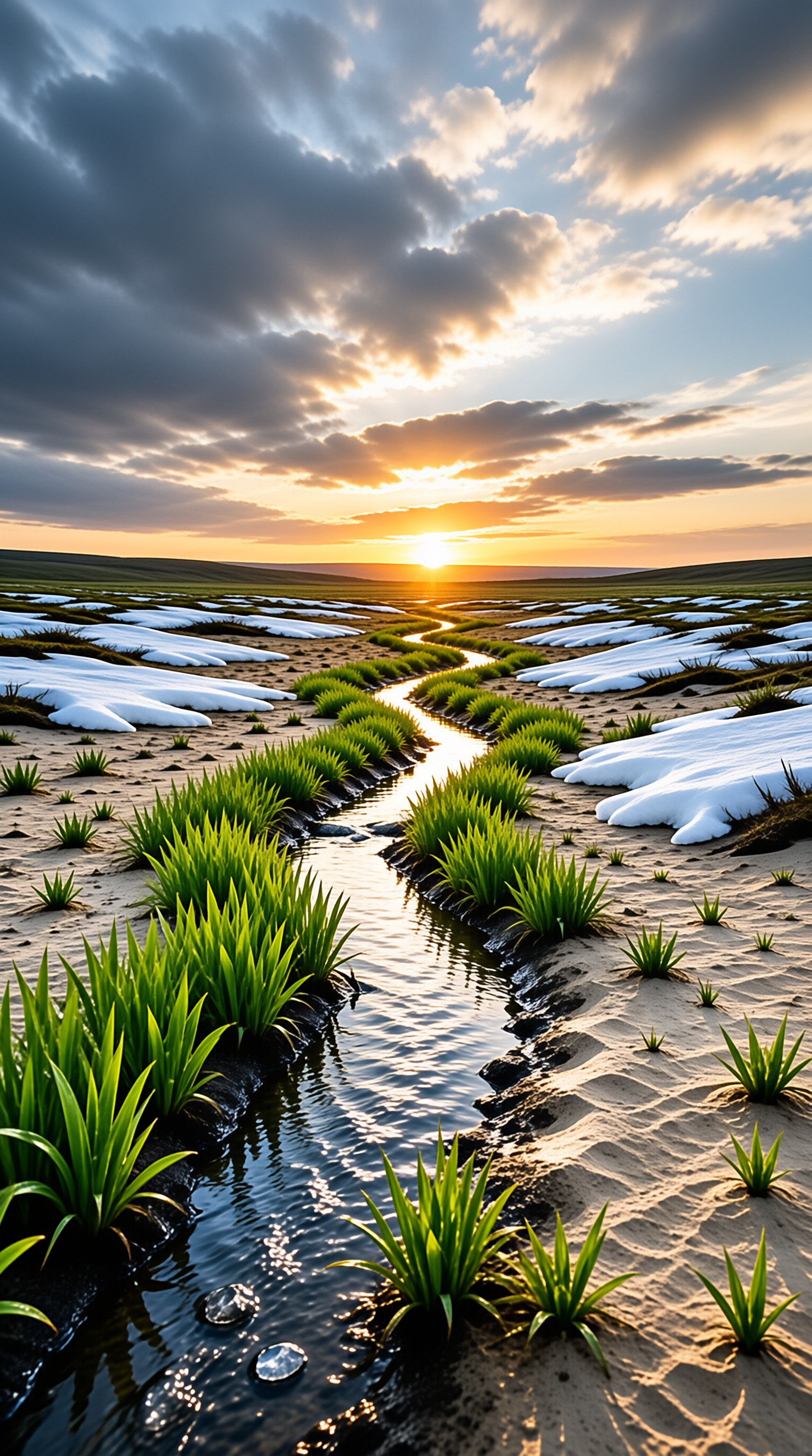 Winding Stream at Sunset