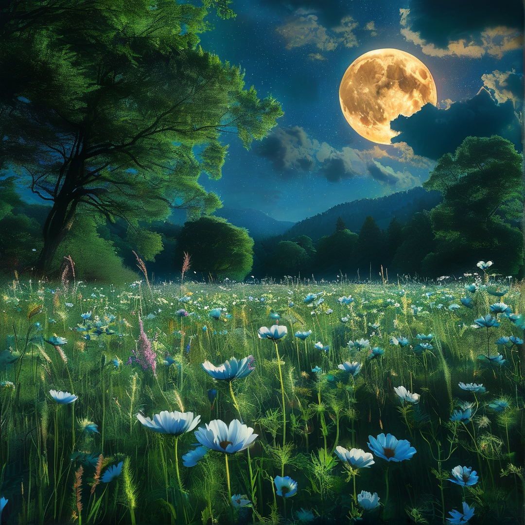 Moonlit Wildflower Field