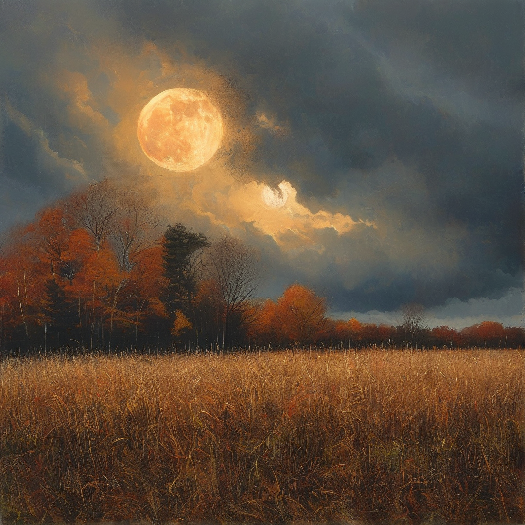 Full Moon Over Golden Grass