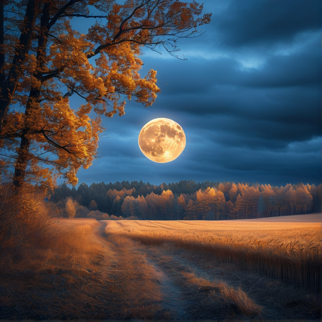 Moonlit Autumn Path to Woods