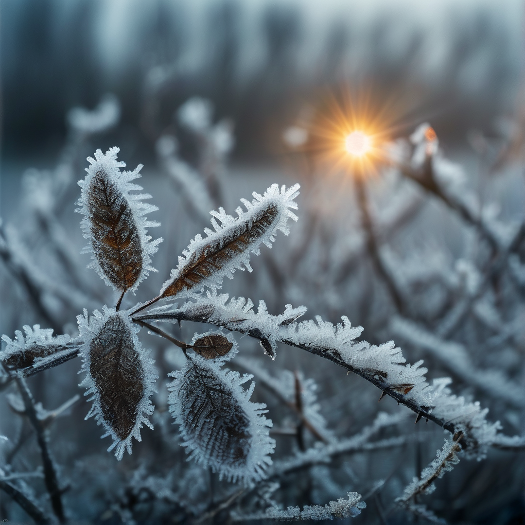 Frosted Leaves at Sunrise