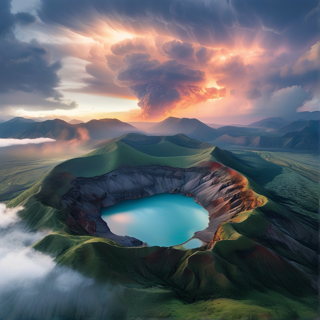Volcanic Crater Lake View
