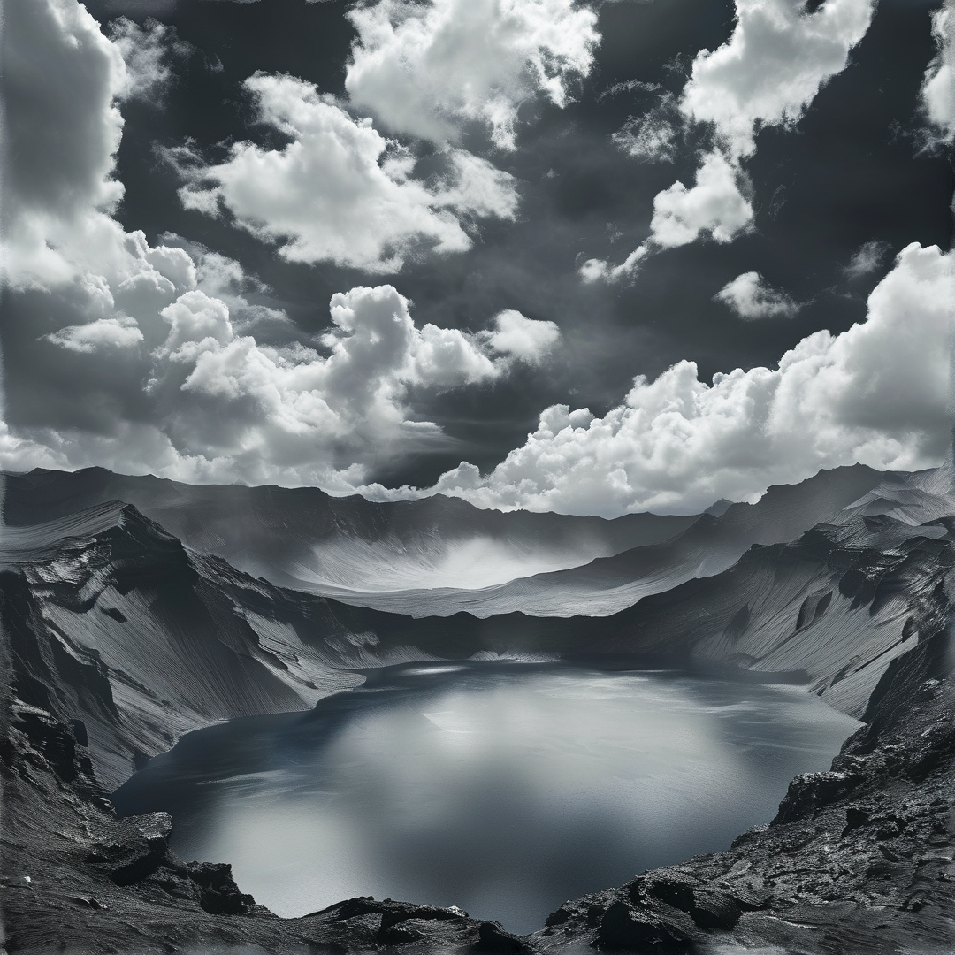 Monochrome Crater Lake View