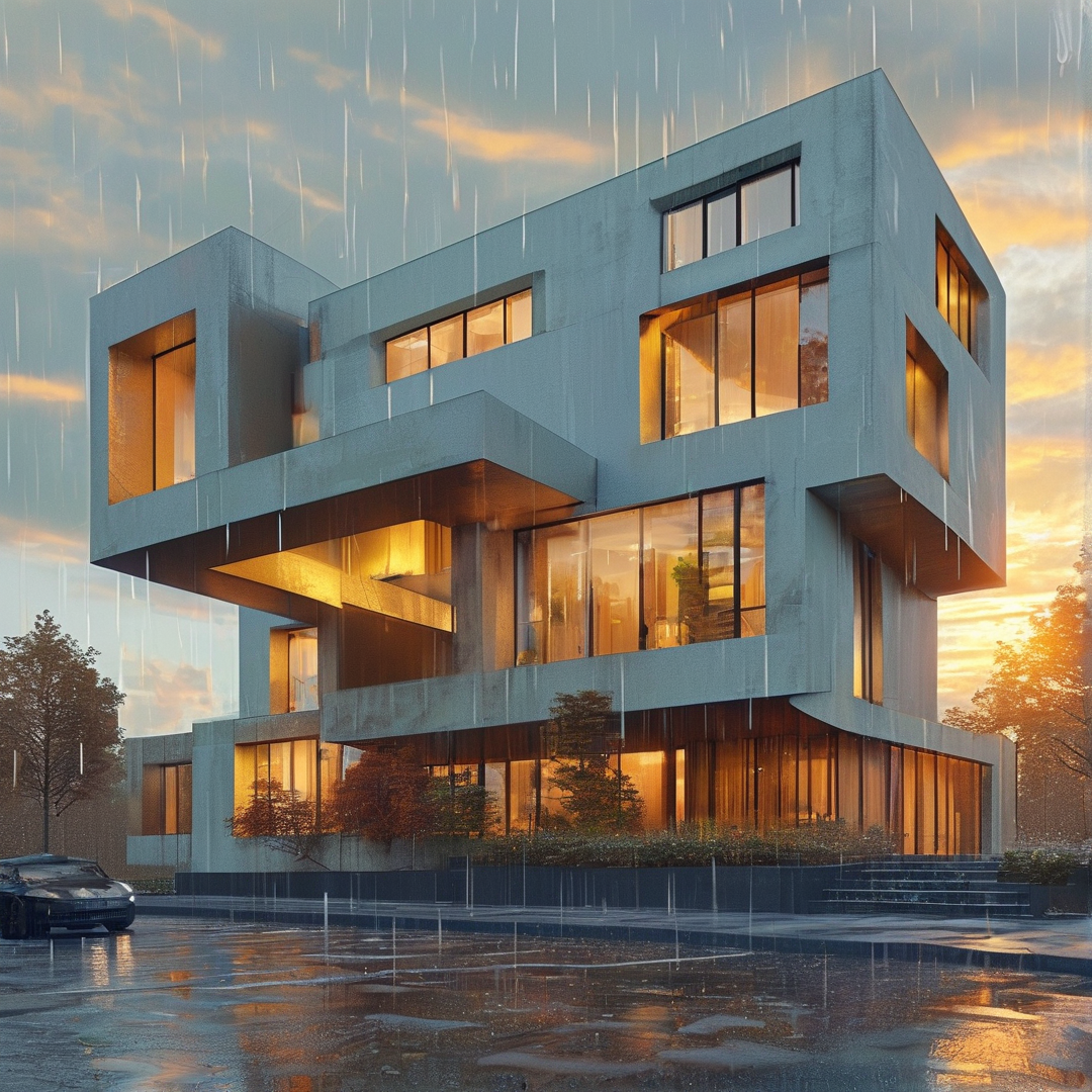Modern Villa in the Rain