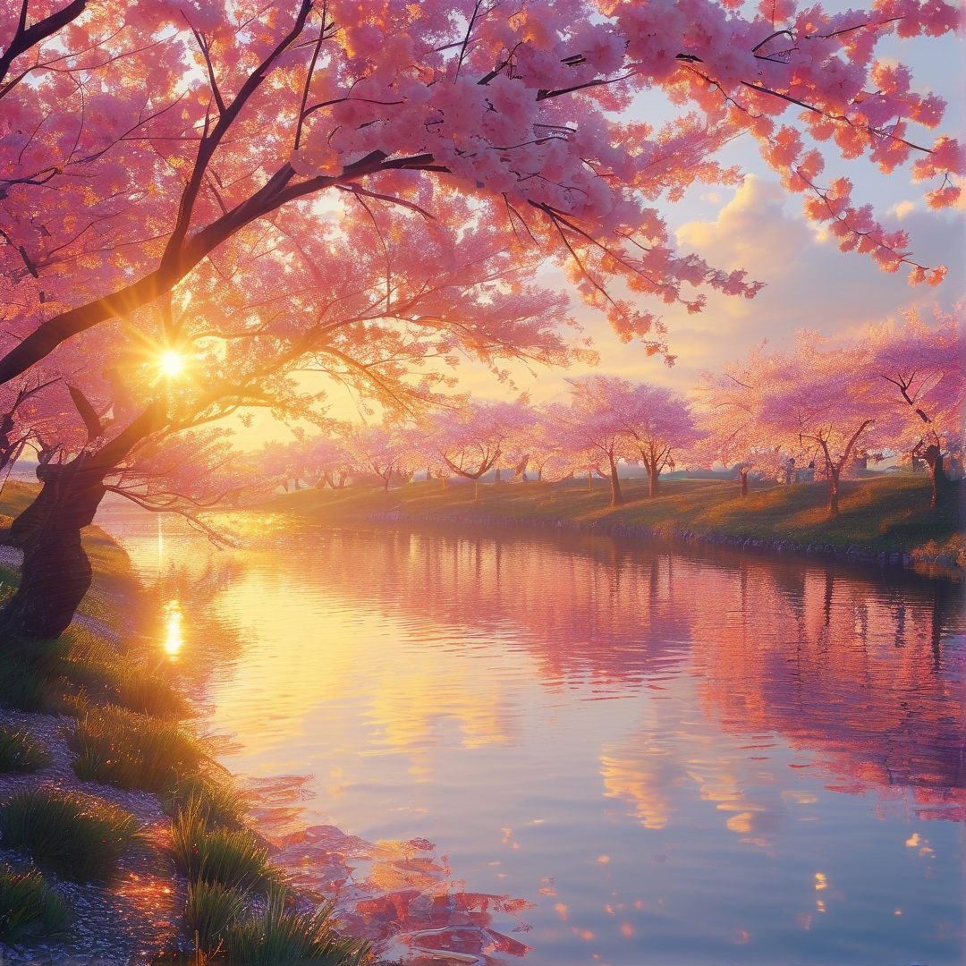 Cherry Blossoms by the River