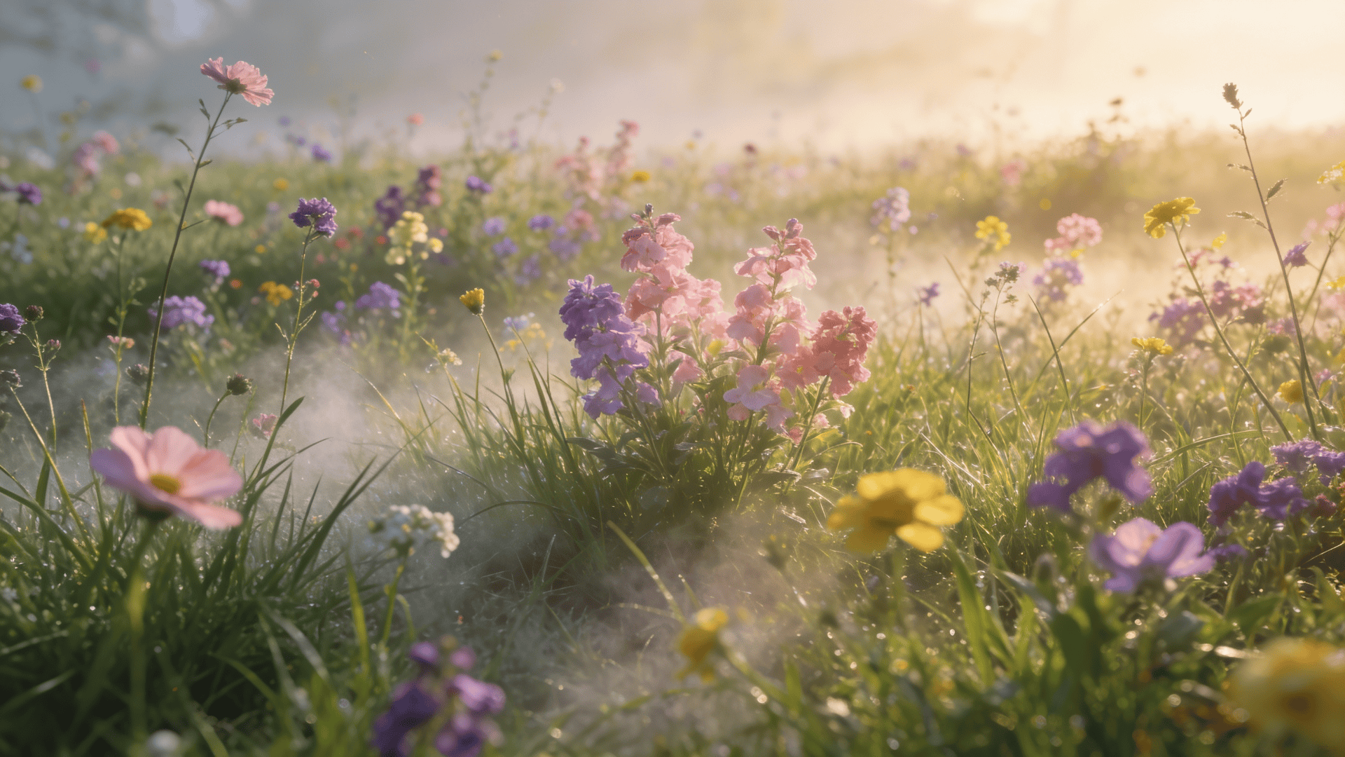 Fresh Green Spring Grass and Blooms