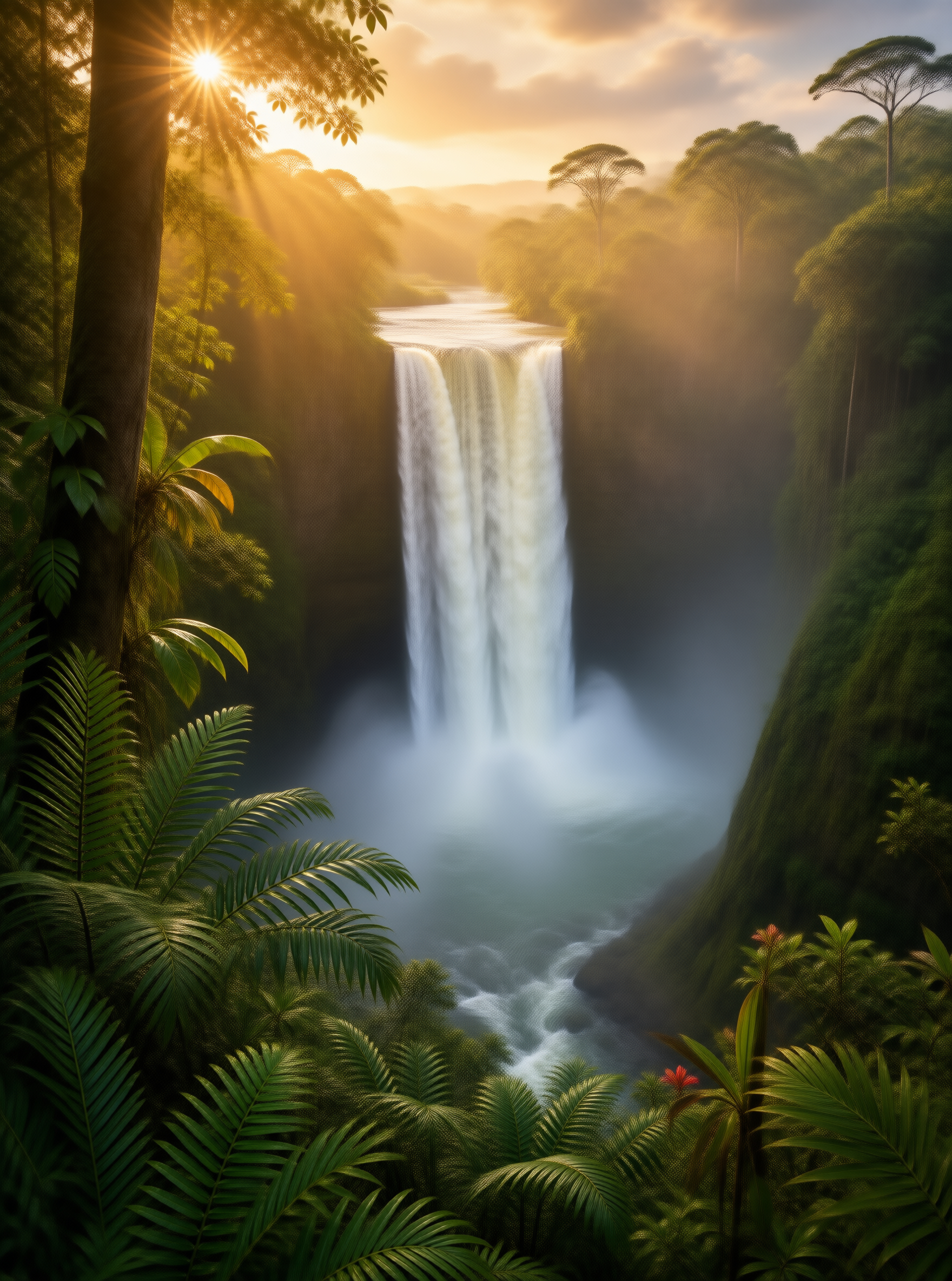 Jungle Waterfall at Sunrise