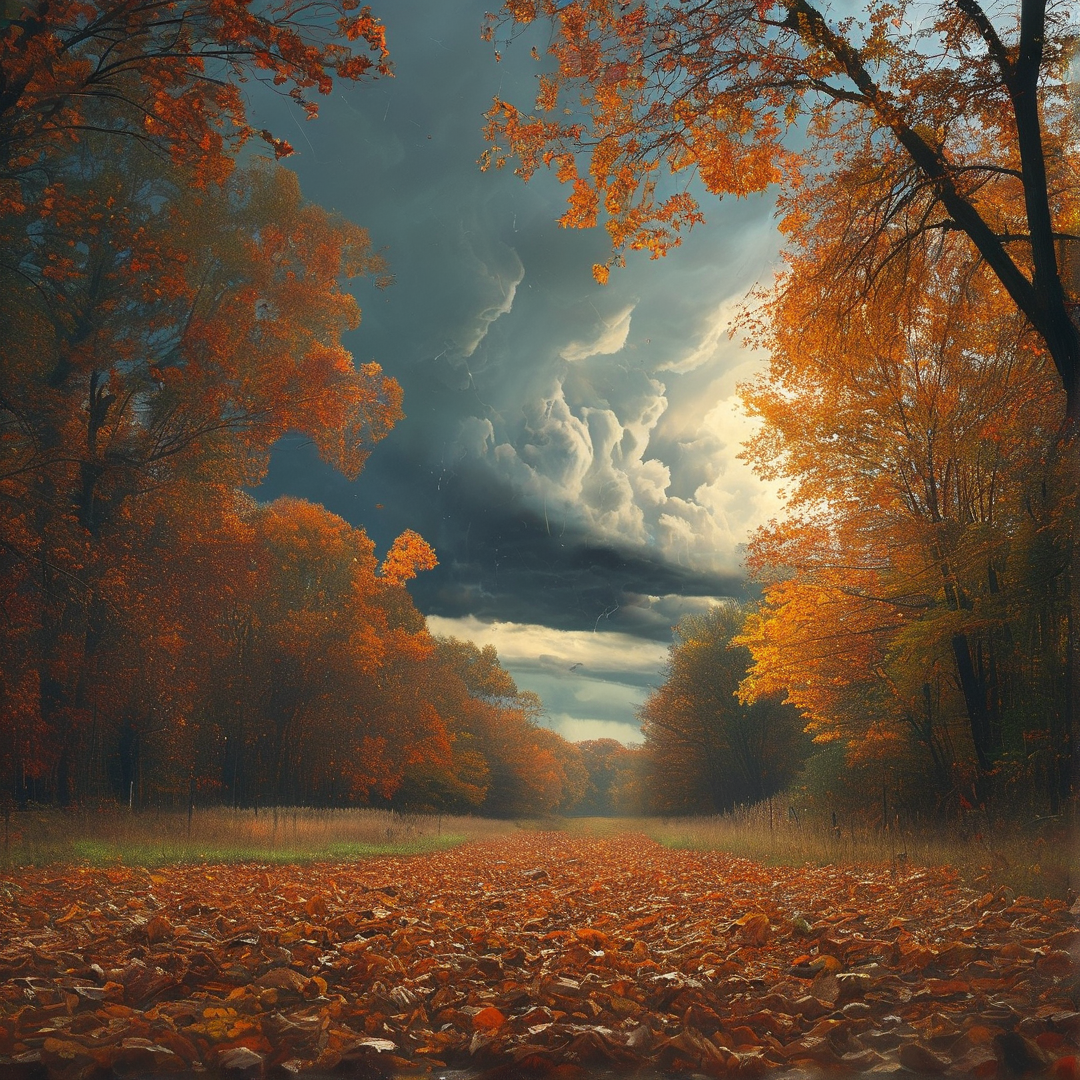 Autumn Path Under Dramatic Sky