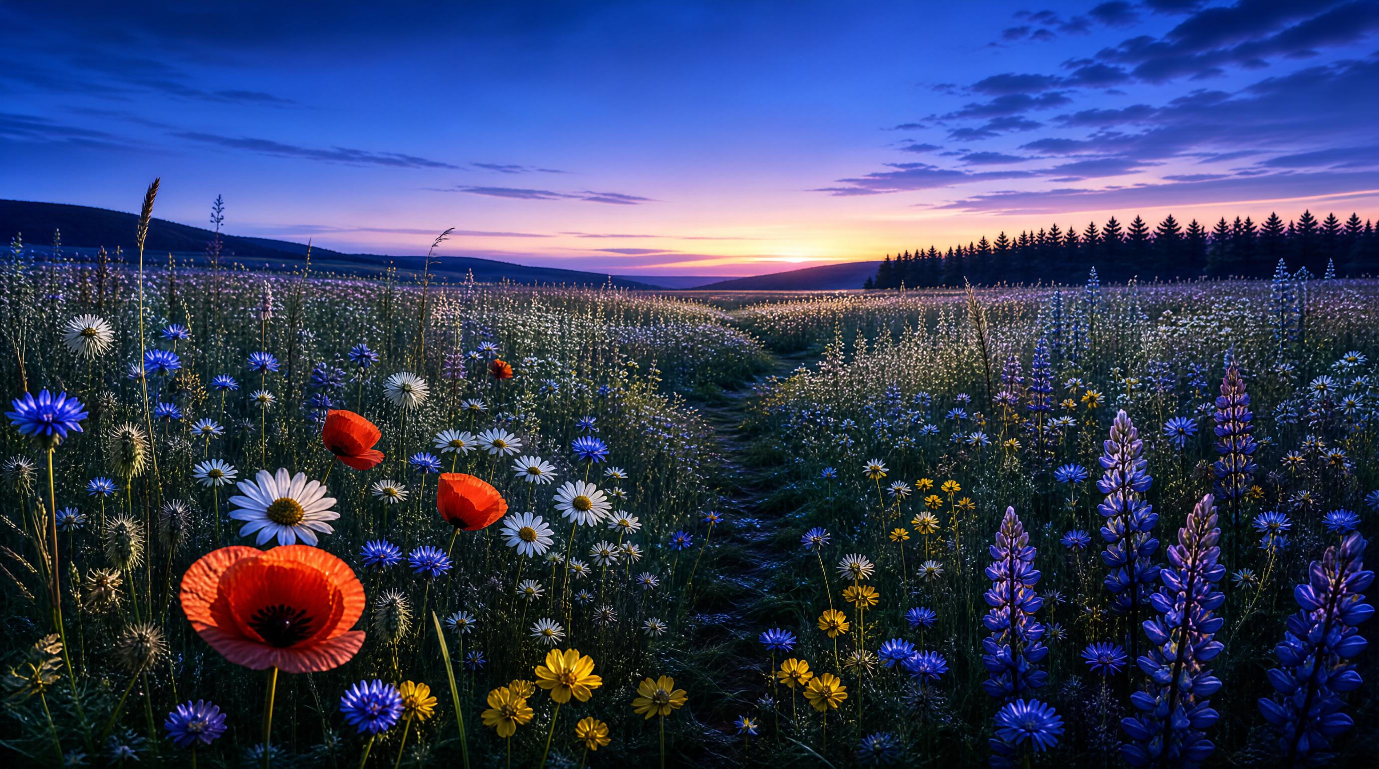 Wildflower Field at Sunset
