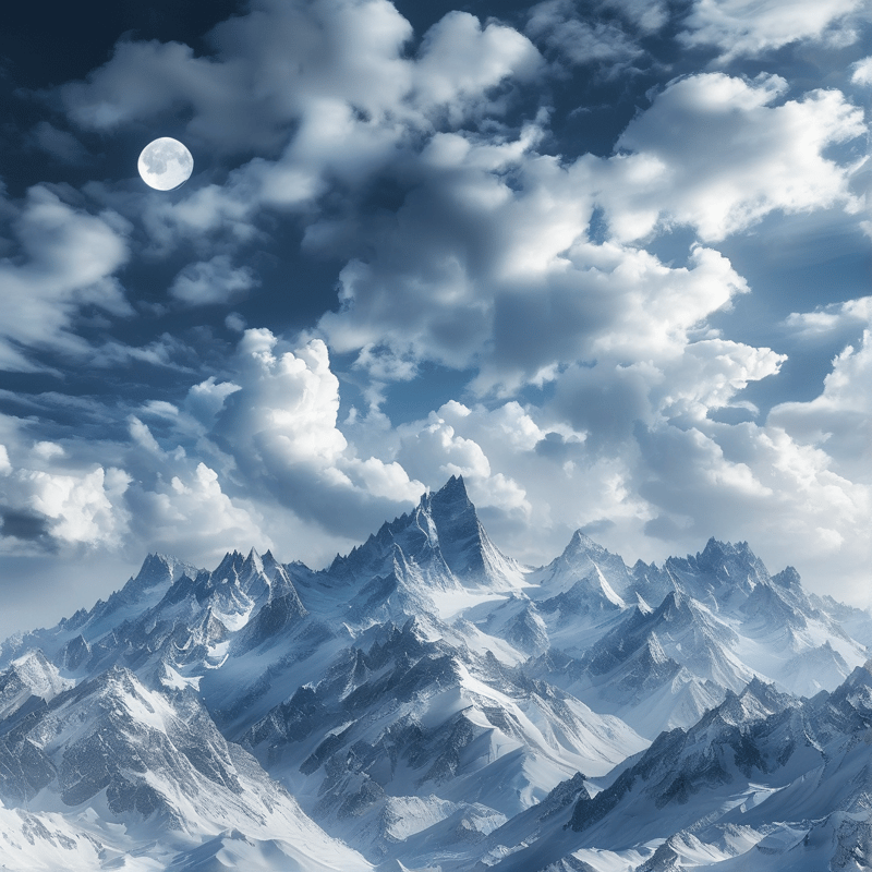 Moonlit Snowy Mountain Range