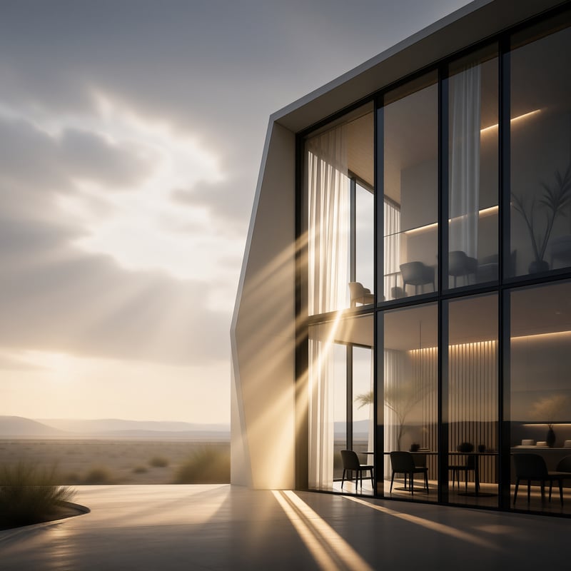 Glass Pavilion in Desert Light