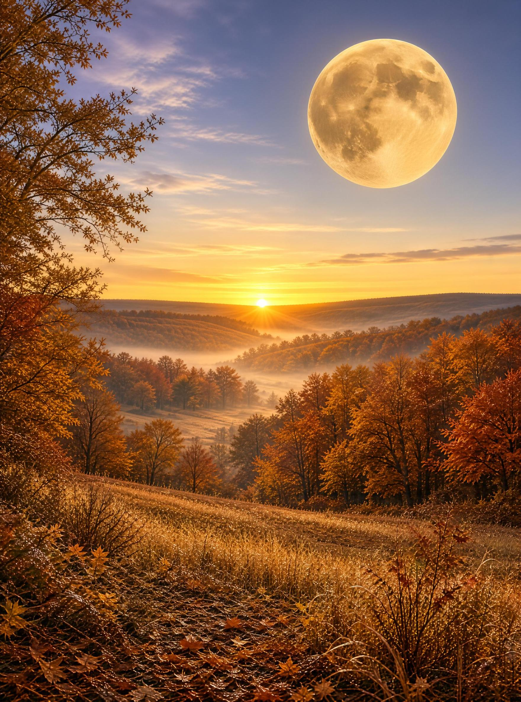 Autumn Sunrise with Moon