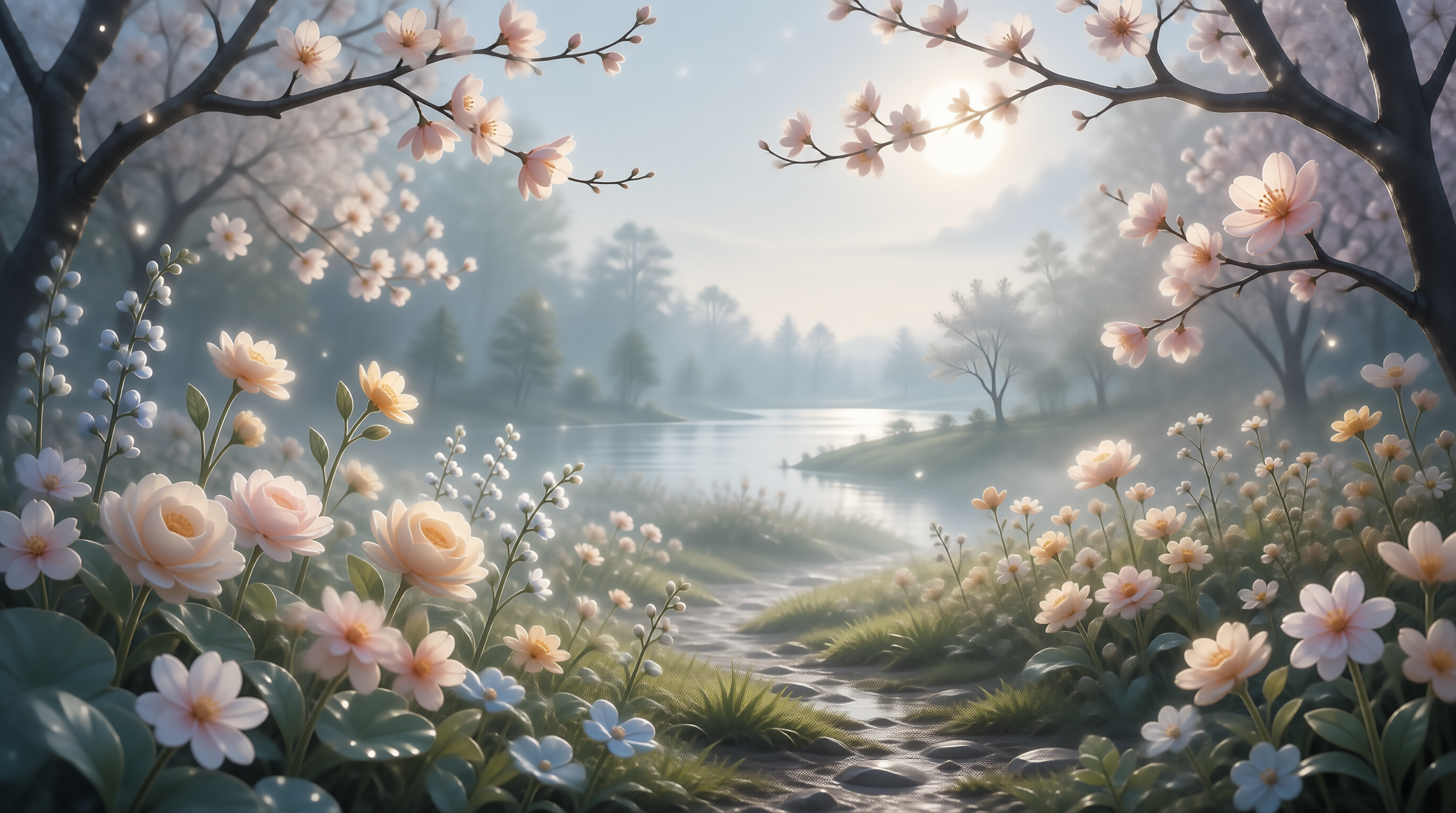 Cherry Blossom Lake Landscape
