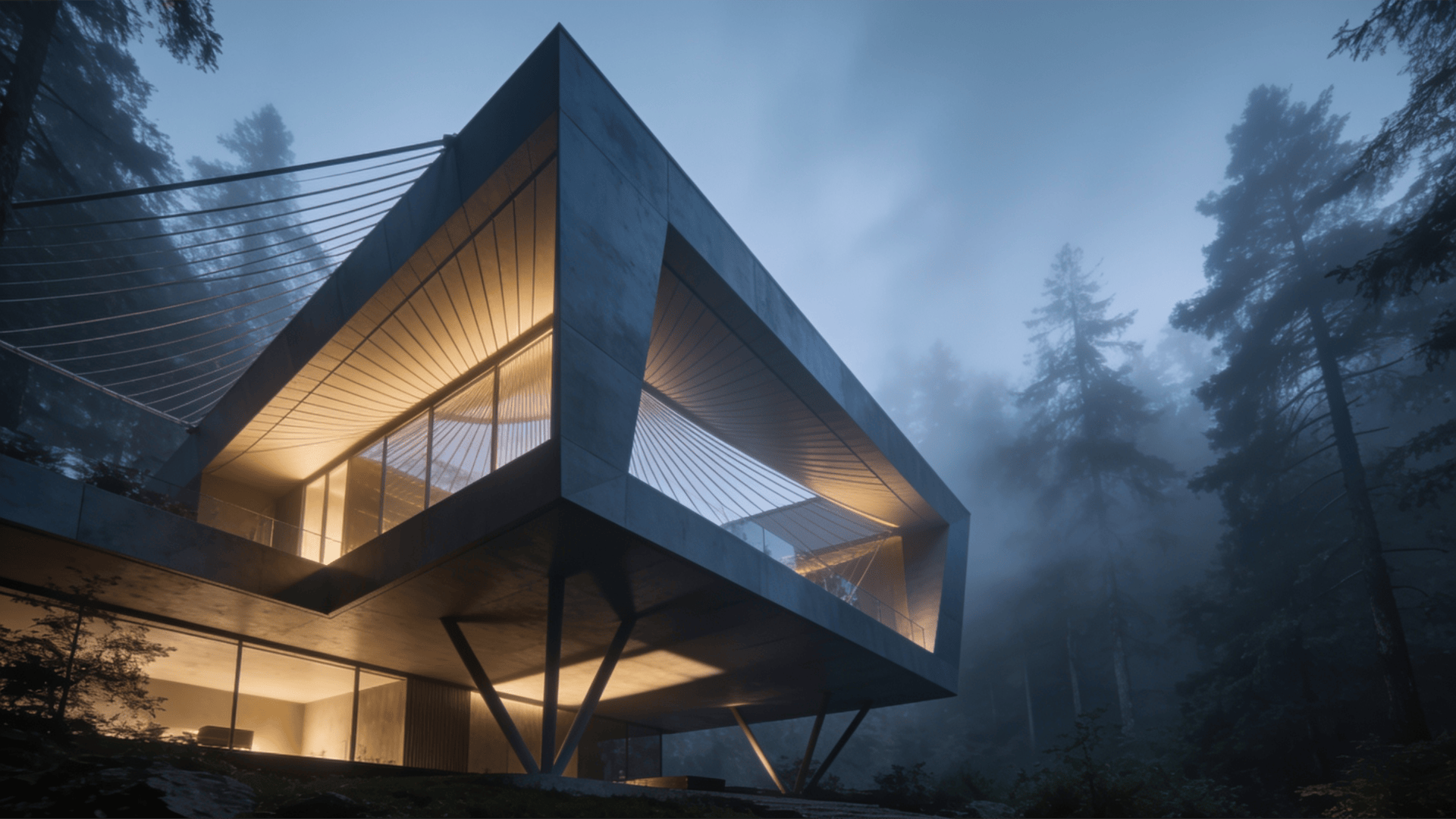 Villa with Tensile Structure — Misty Forest