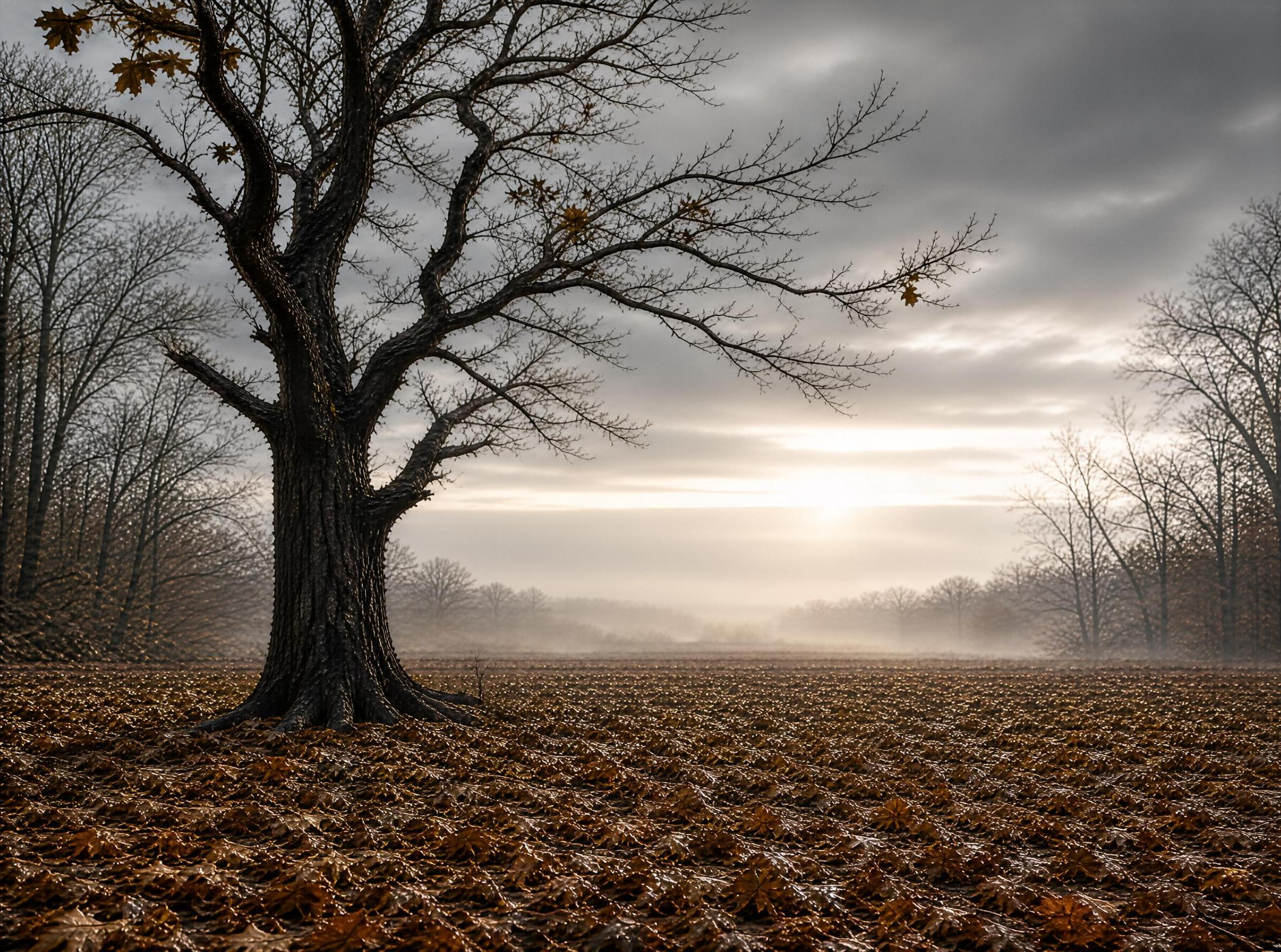 Lonely Tree in Autumn Field
