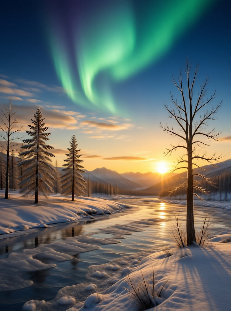 Winter Aurora Landscape