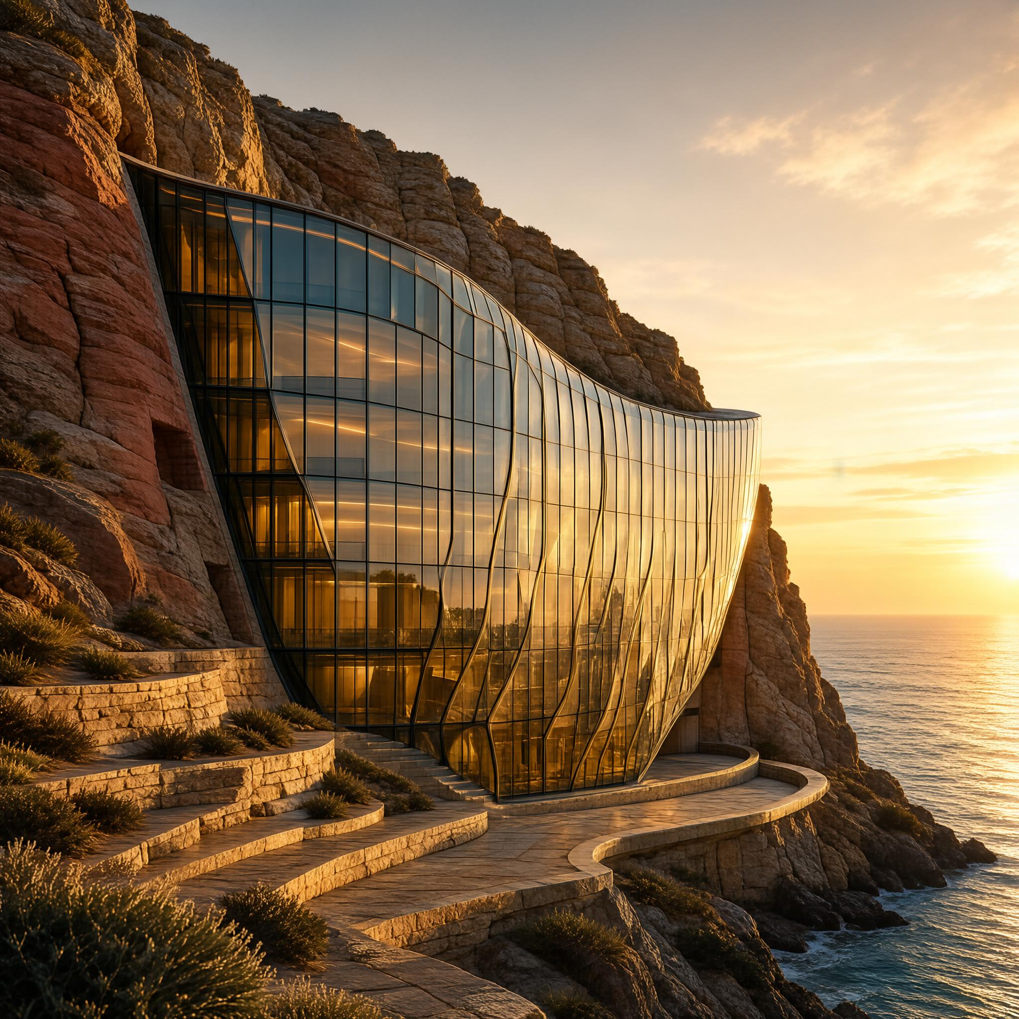 Modern Glass Building on Cliff