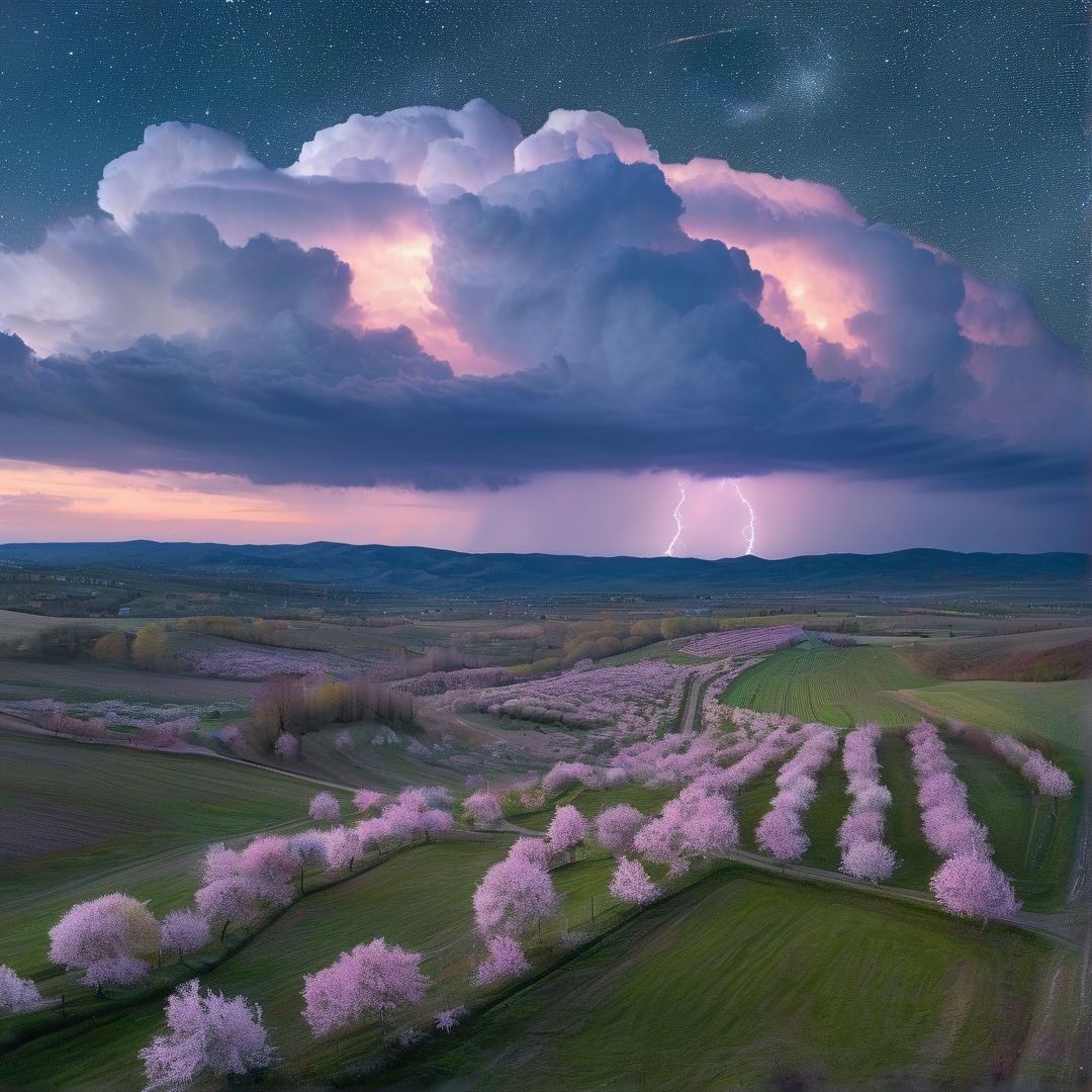 Storm over Blossom Fields at Dusk