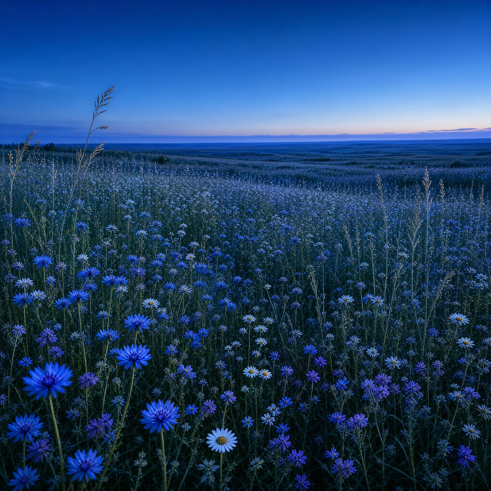 Blue Wildflower Field at Dusk