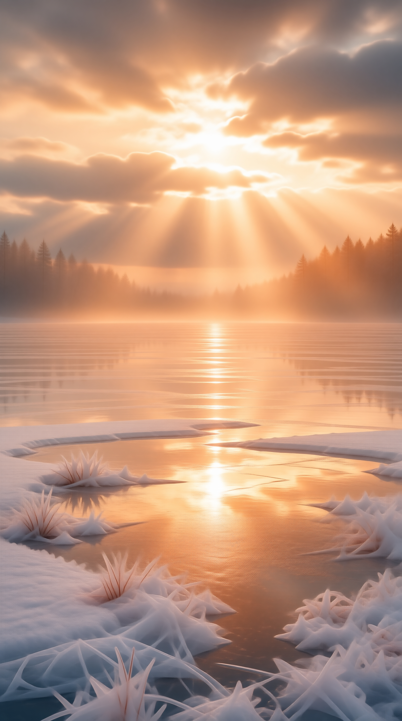 Sunrise Over Frozen Lake