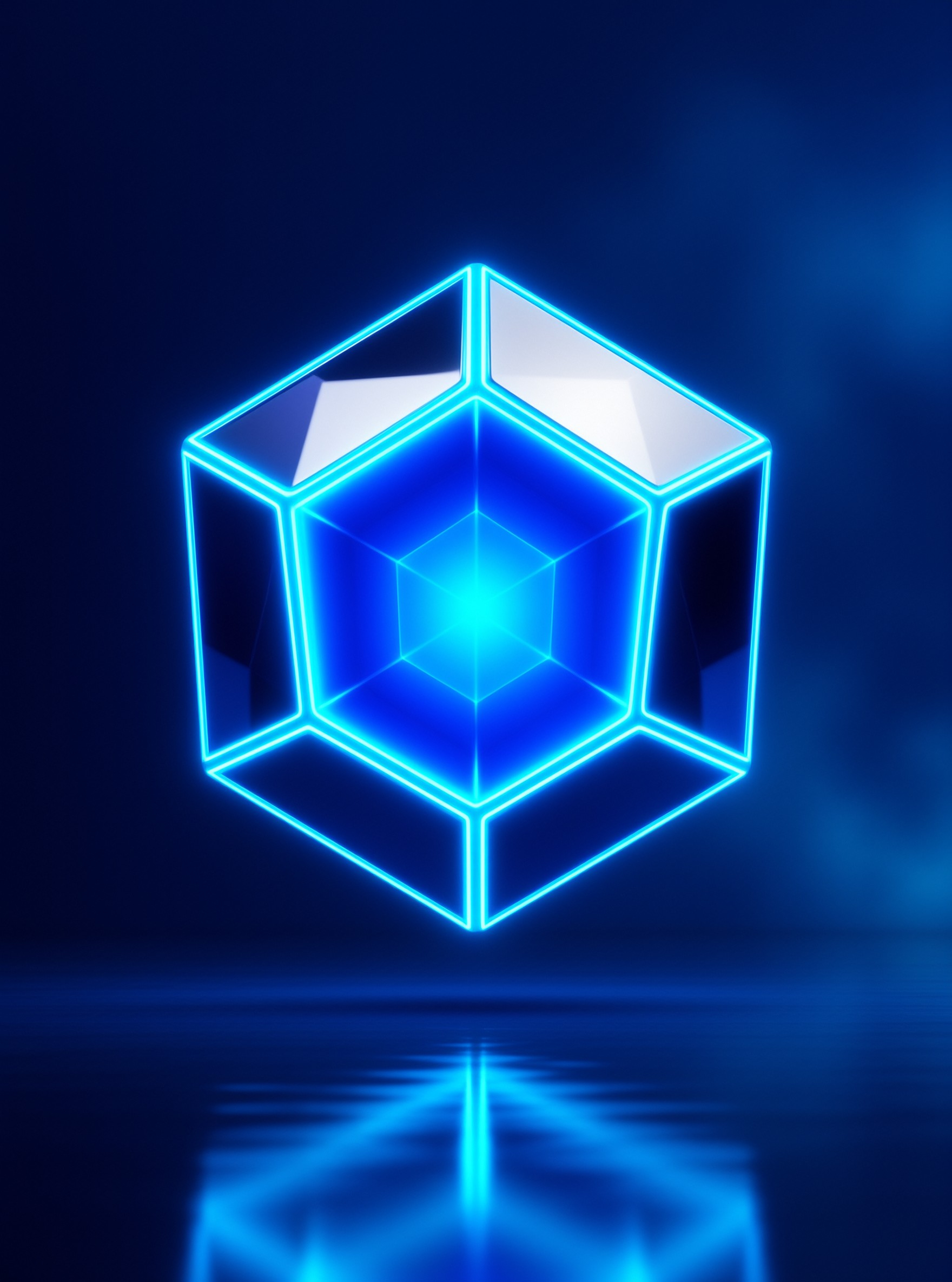Floating Neon Blue Cube
