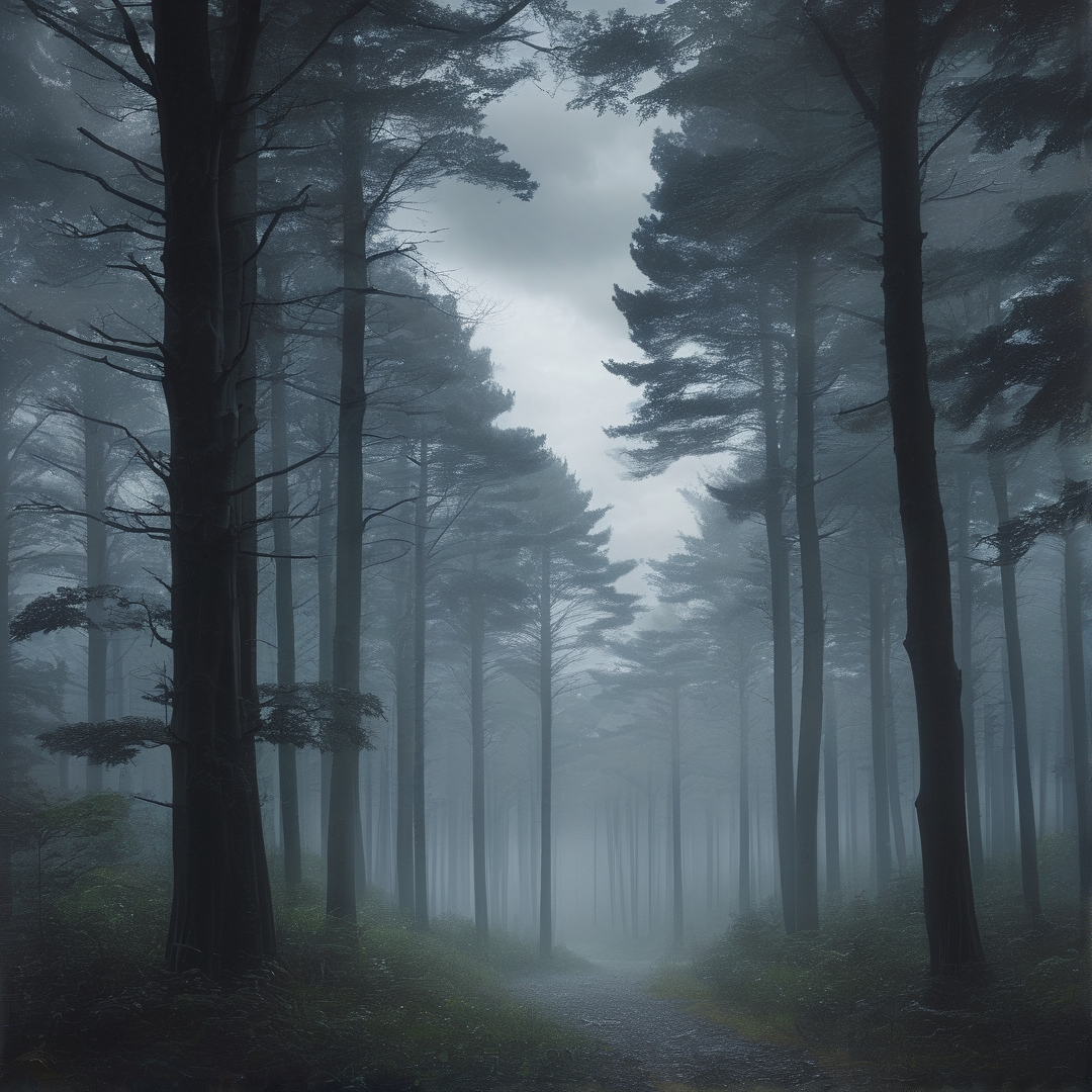 Misty Pine Forest Scene