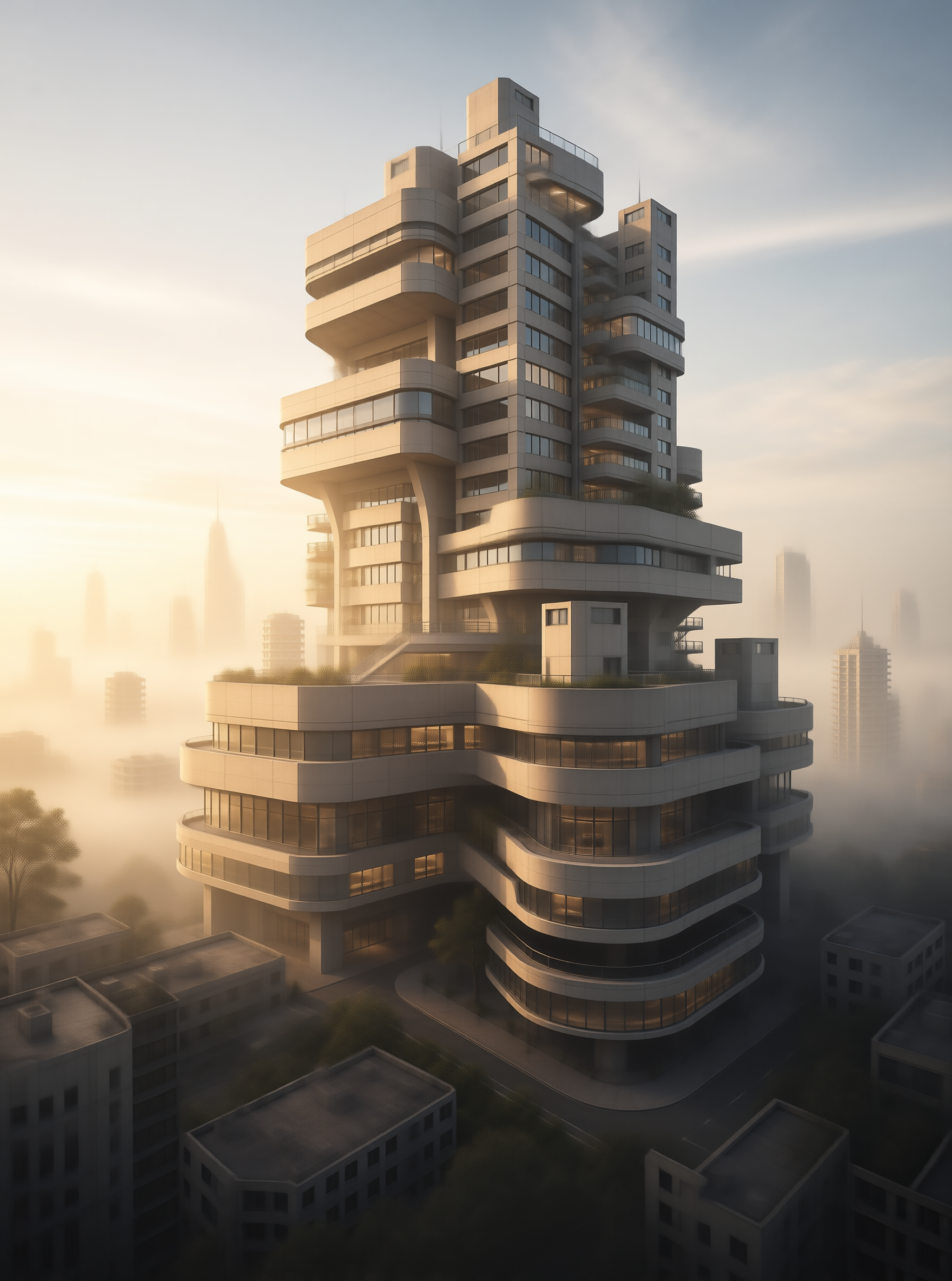 Futuristic Tower in the Fog