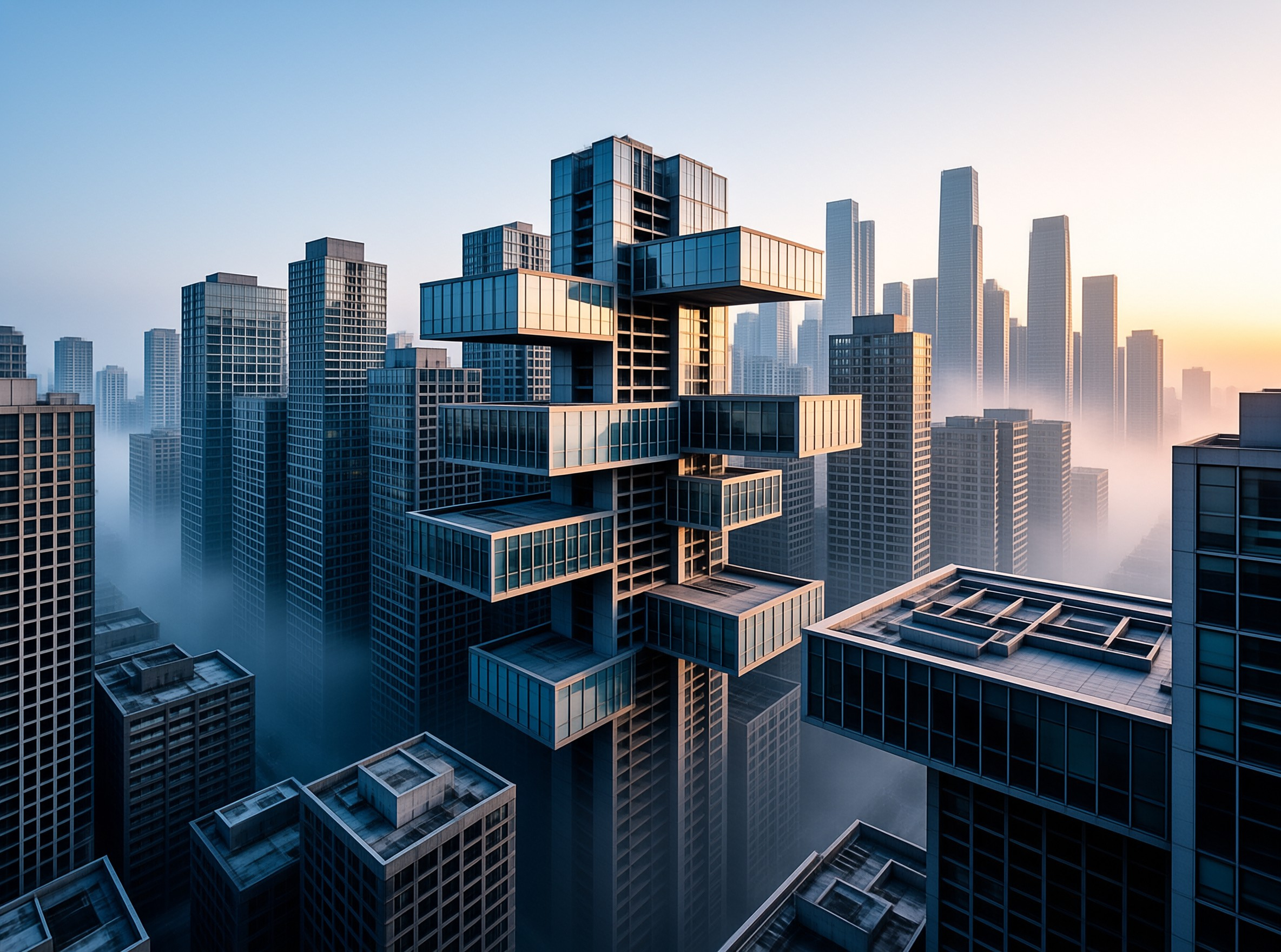 Futuristic Stacked City Tower