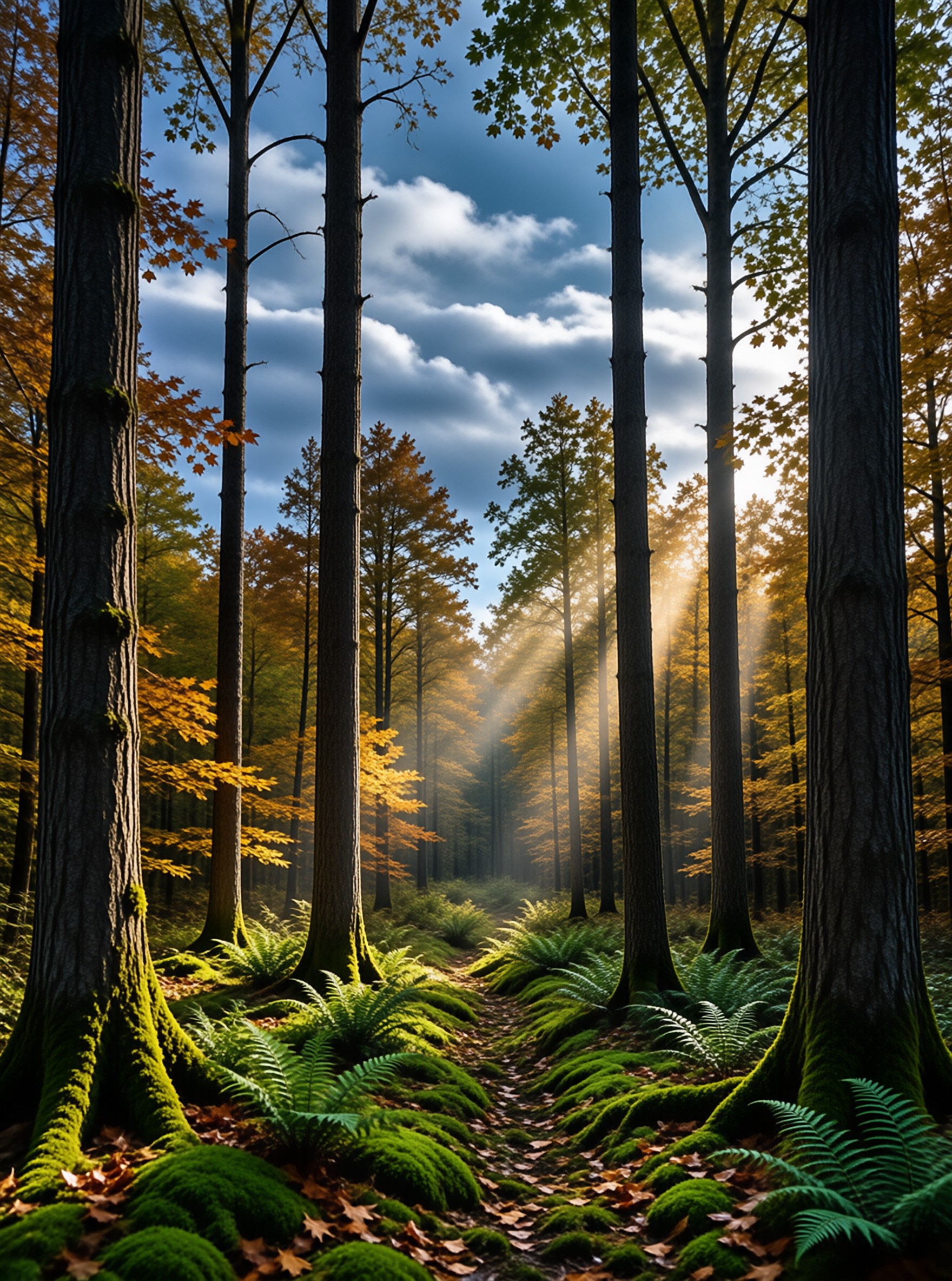 Sunlit Autumn Forest