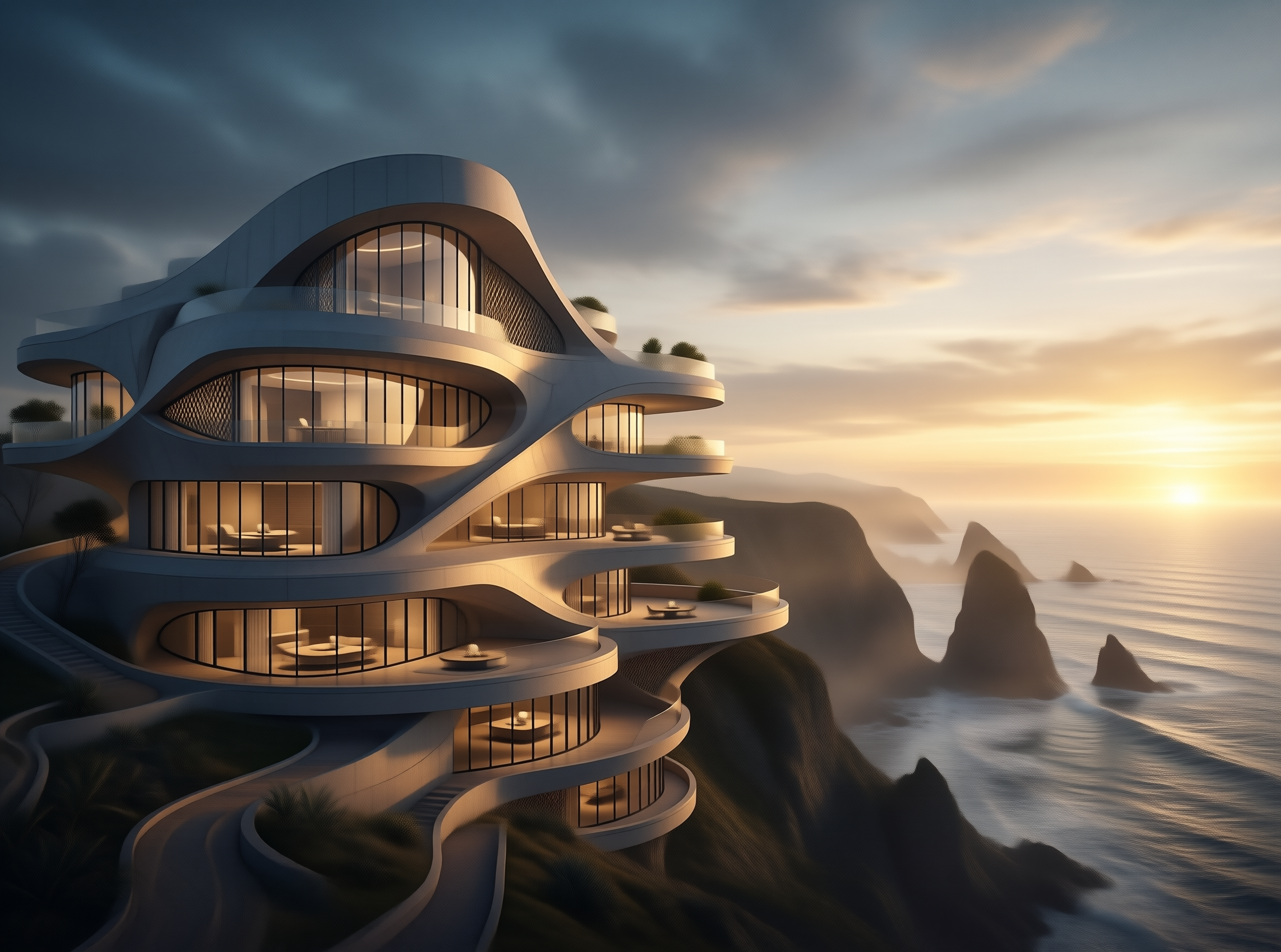 Futuristic Villa at Sunset