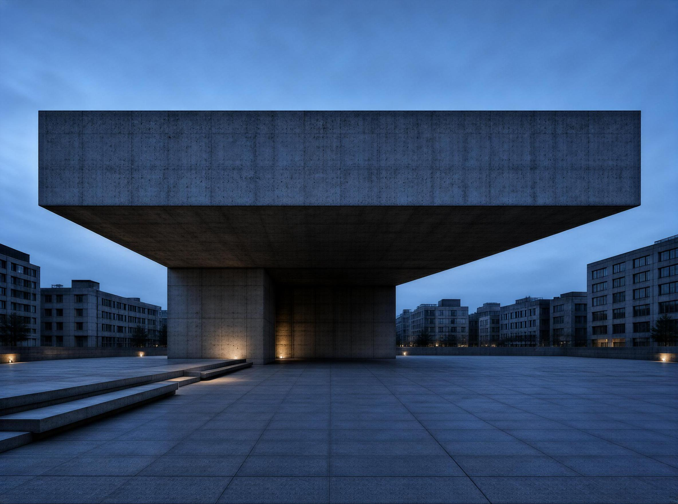 Modern Concrete Pavilion at Dusk