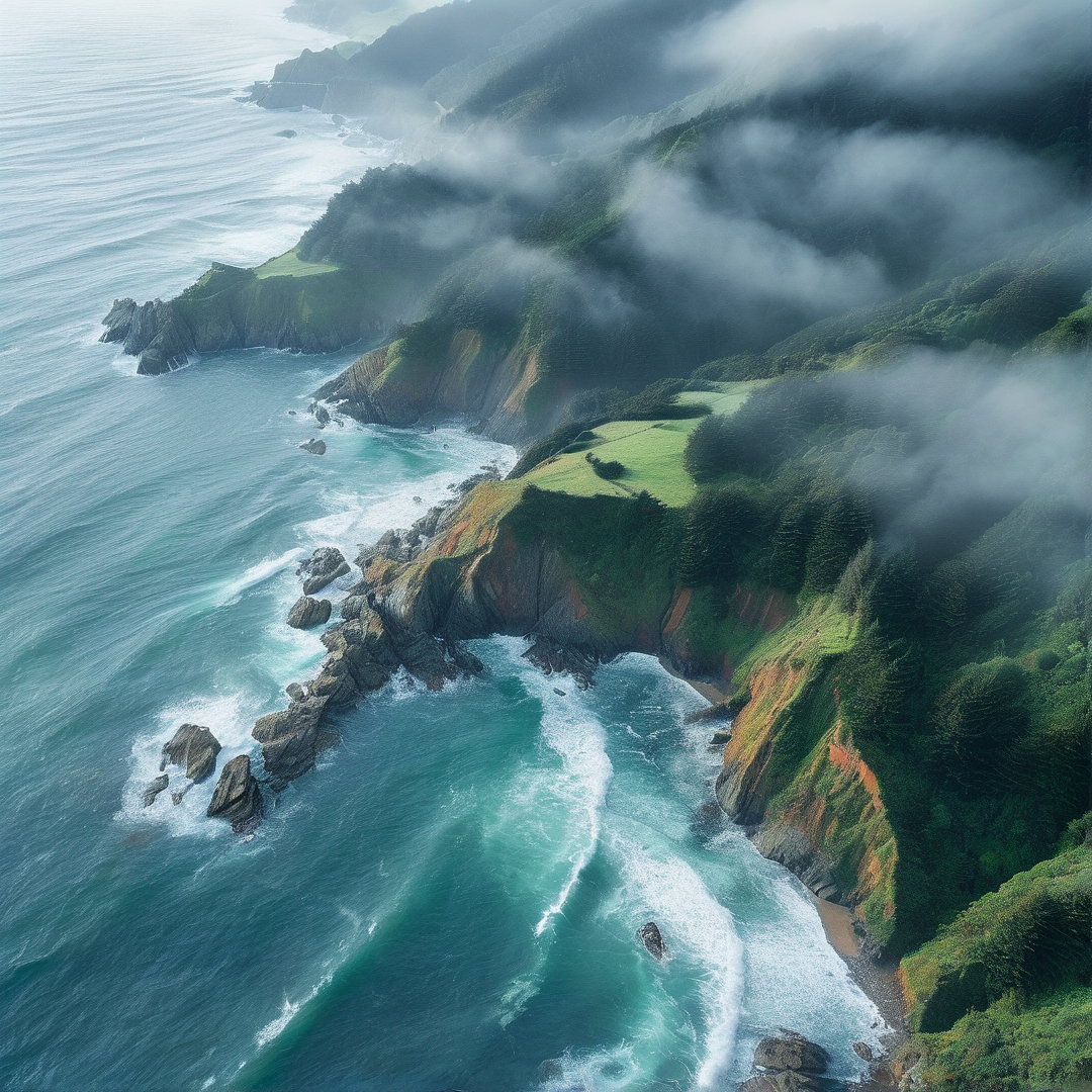 Misty Coastal Cliffs