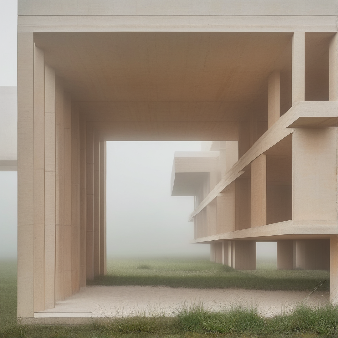 Brutalist Structure in Fog