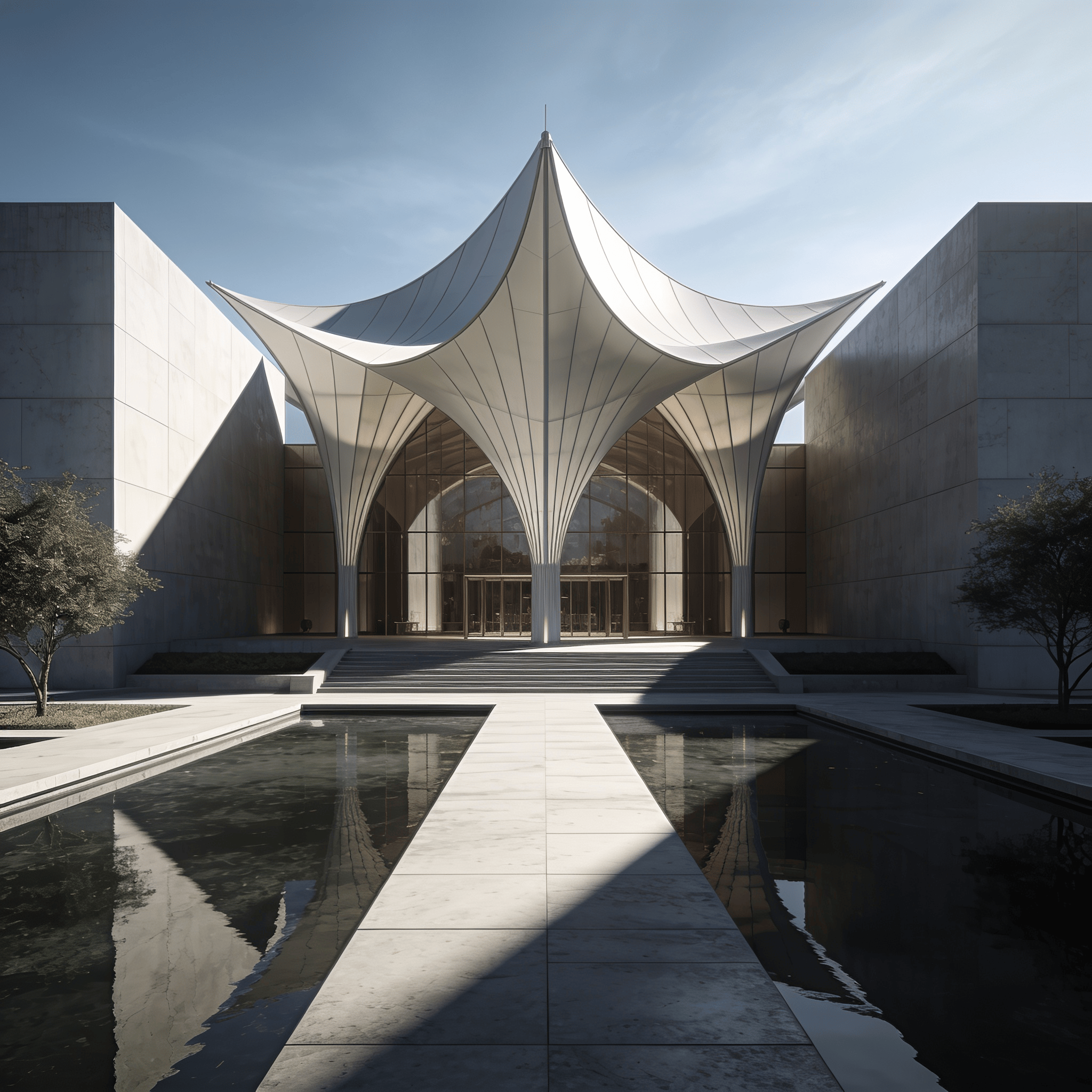Museum with Tensile Structure — Reflecting Pool