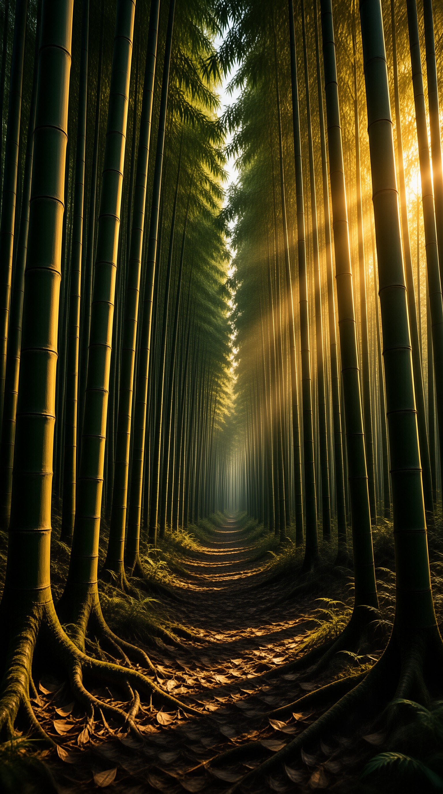 Sunlit Bamboo Forest Path