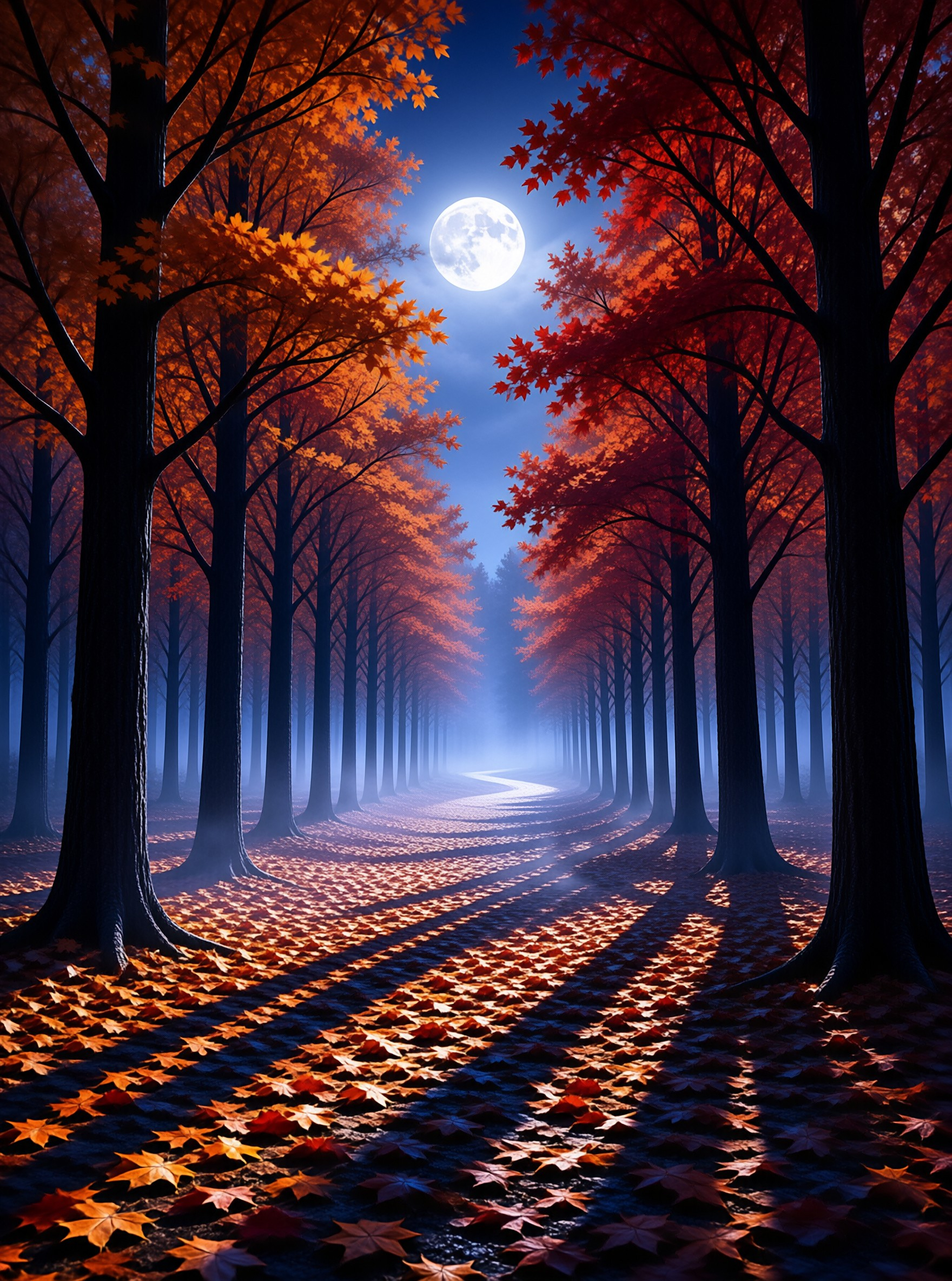 Moonlit Autumn Forest Path