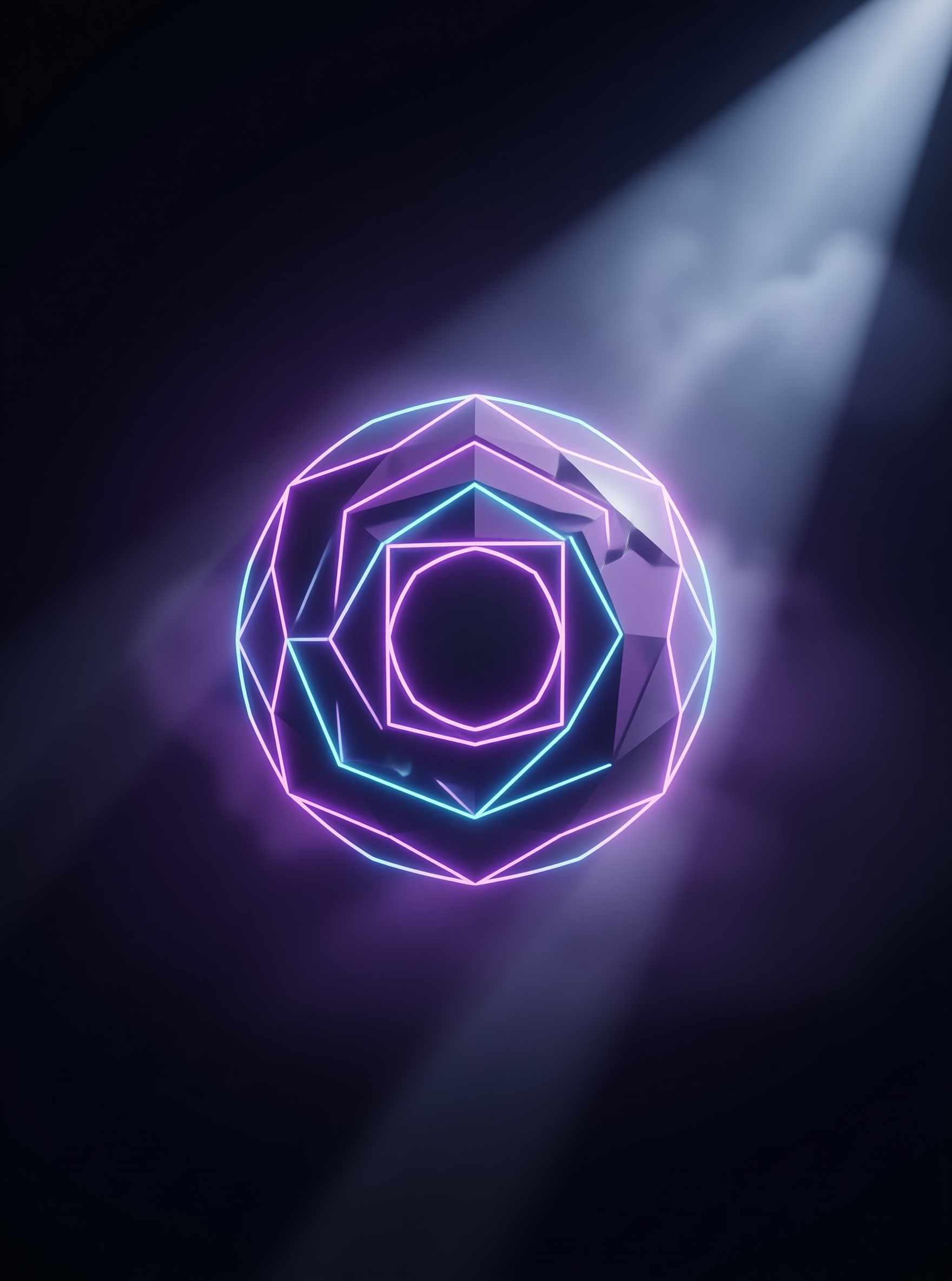 Neon Geometric Sphere with Light Beam