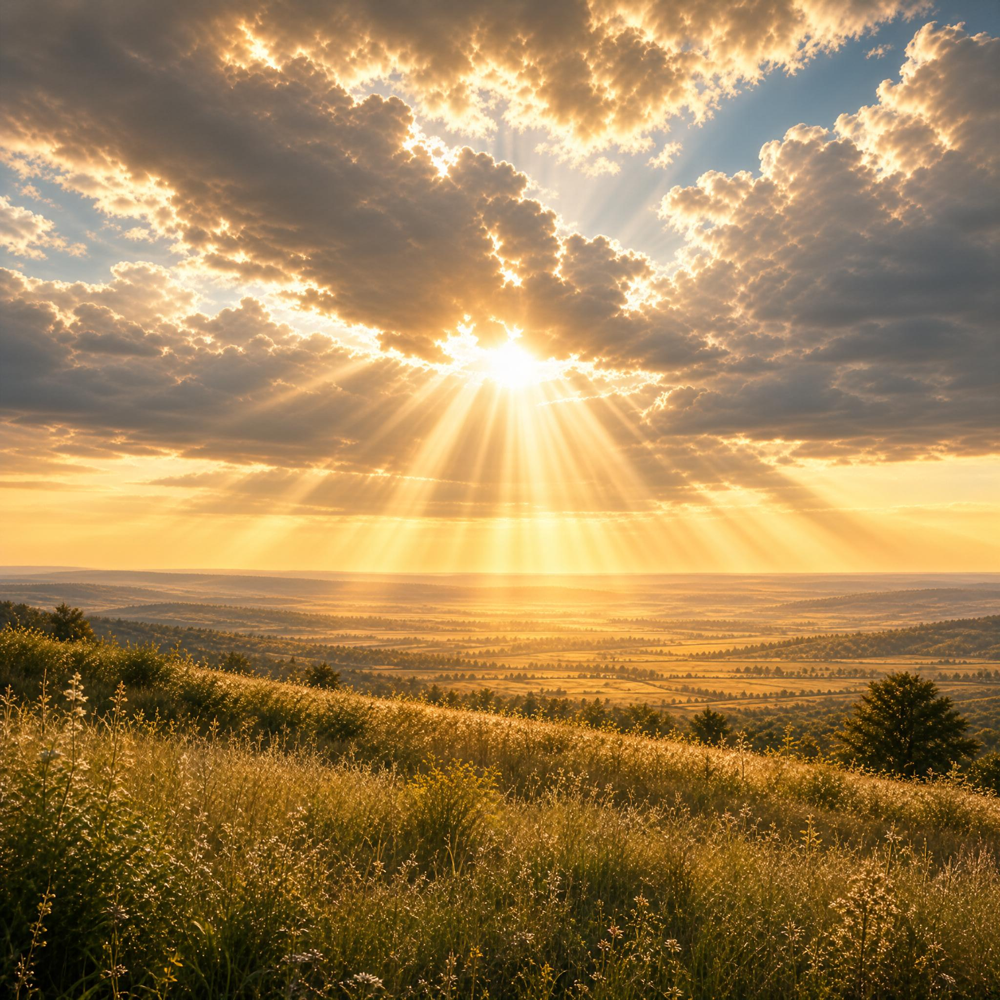 Golden Sunbeams Over Fields