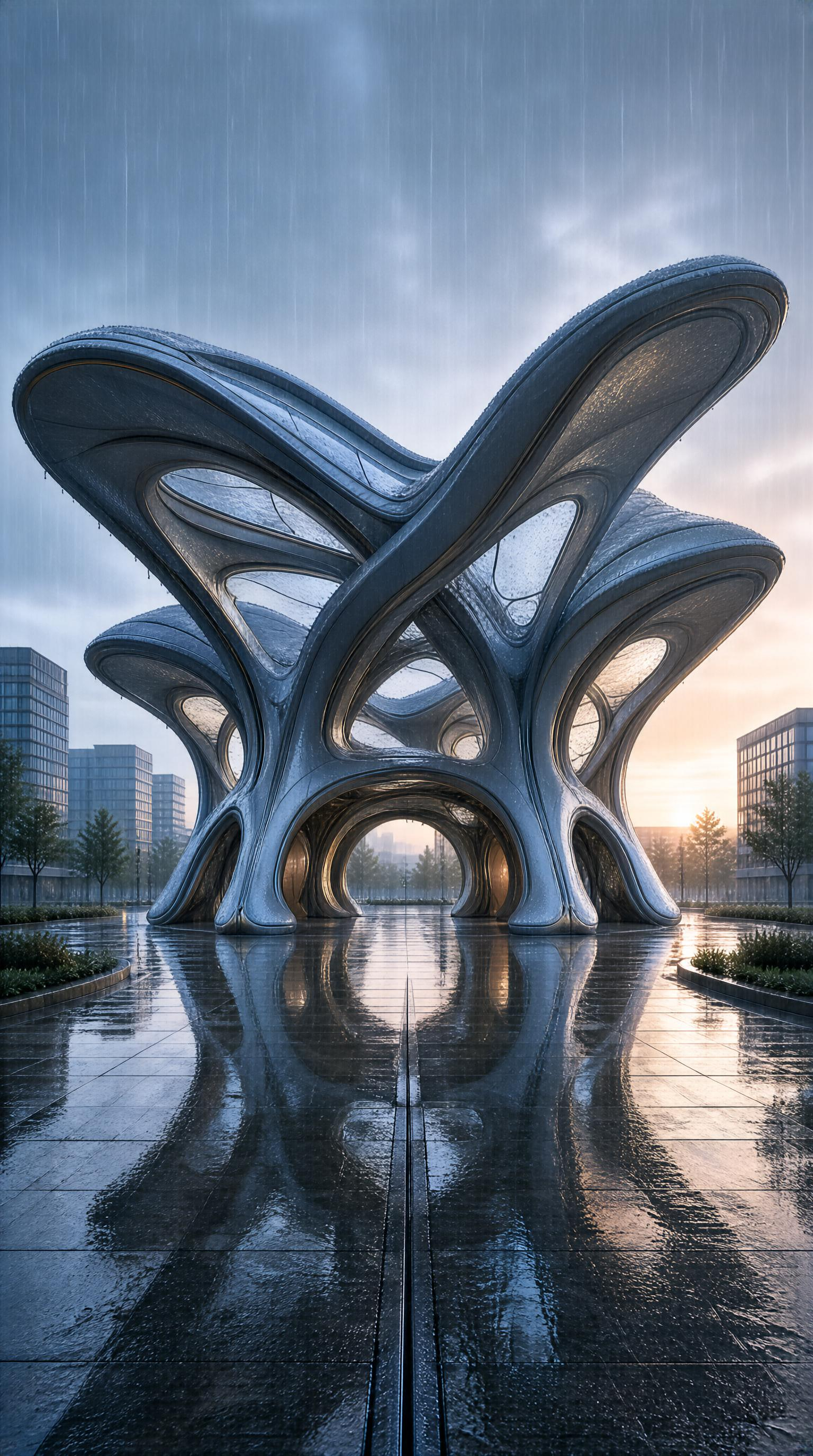 Futuristic Structure in Rain