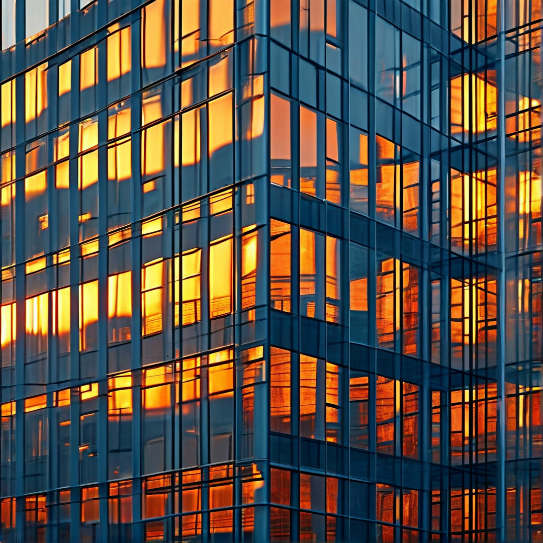 Glass Facade at Sunset