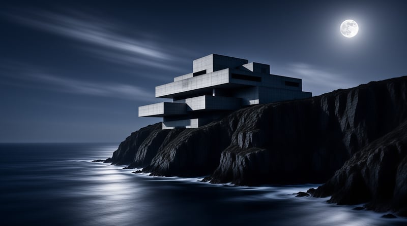 Clifftop Modern House at Night