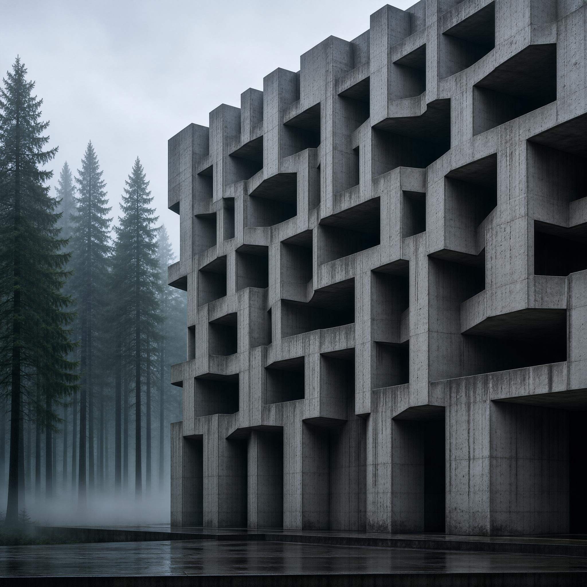 Concrete Monolith in Fog
