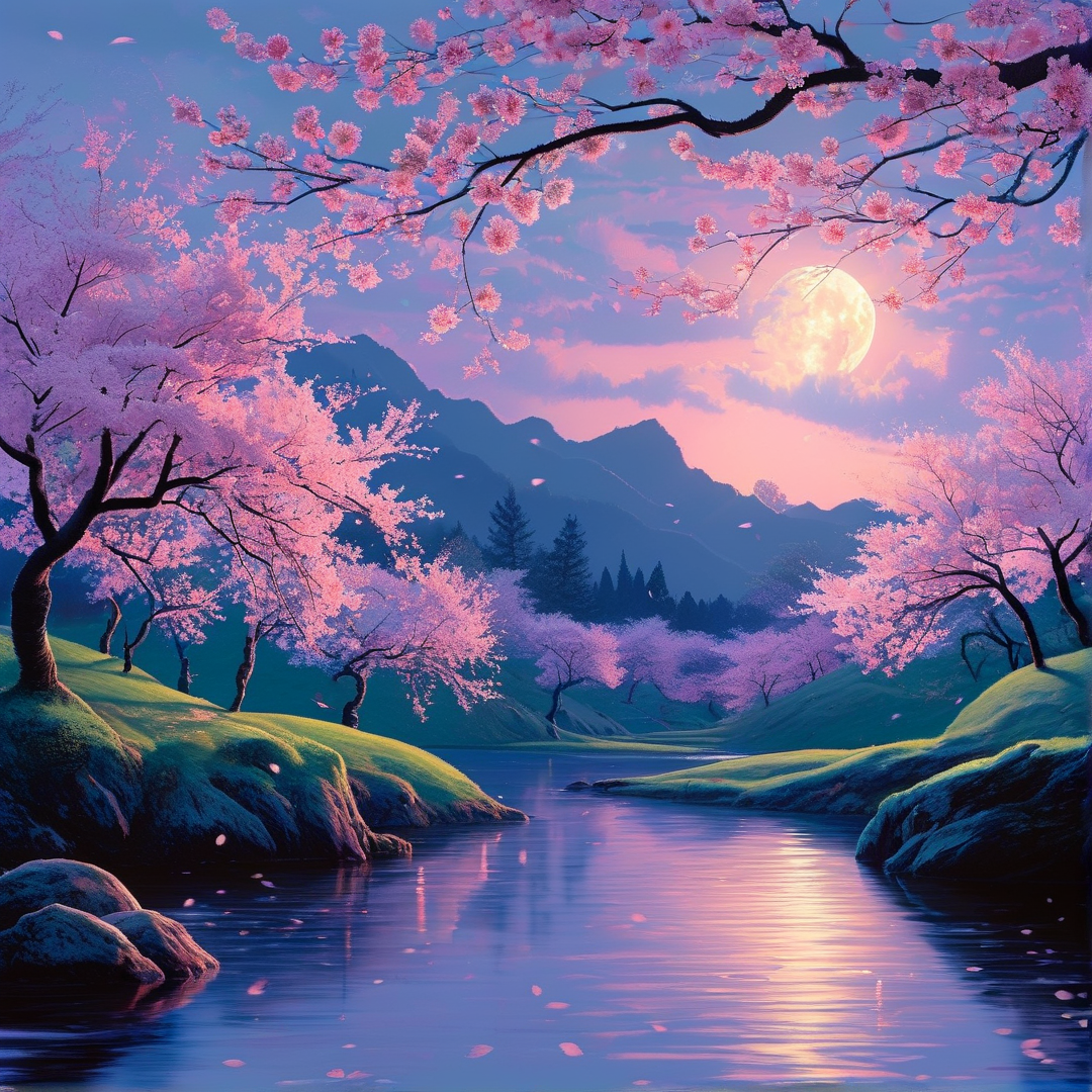 Moonlit Sakura River