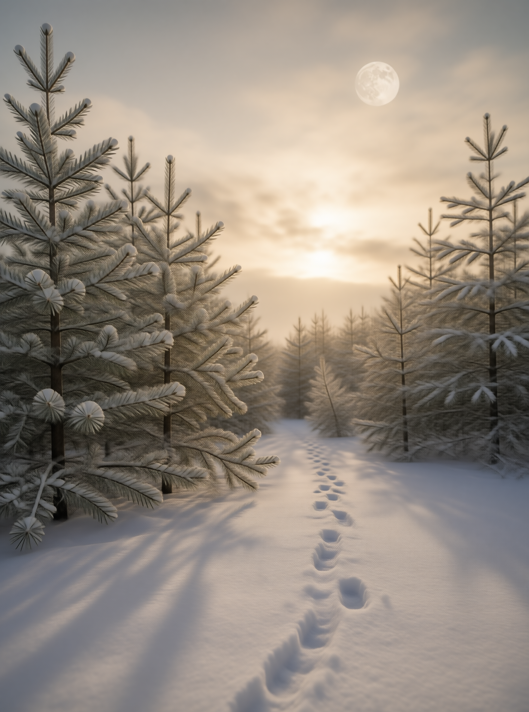 Moonlit Snowy Forest Path