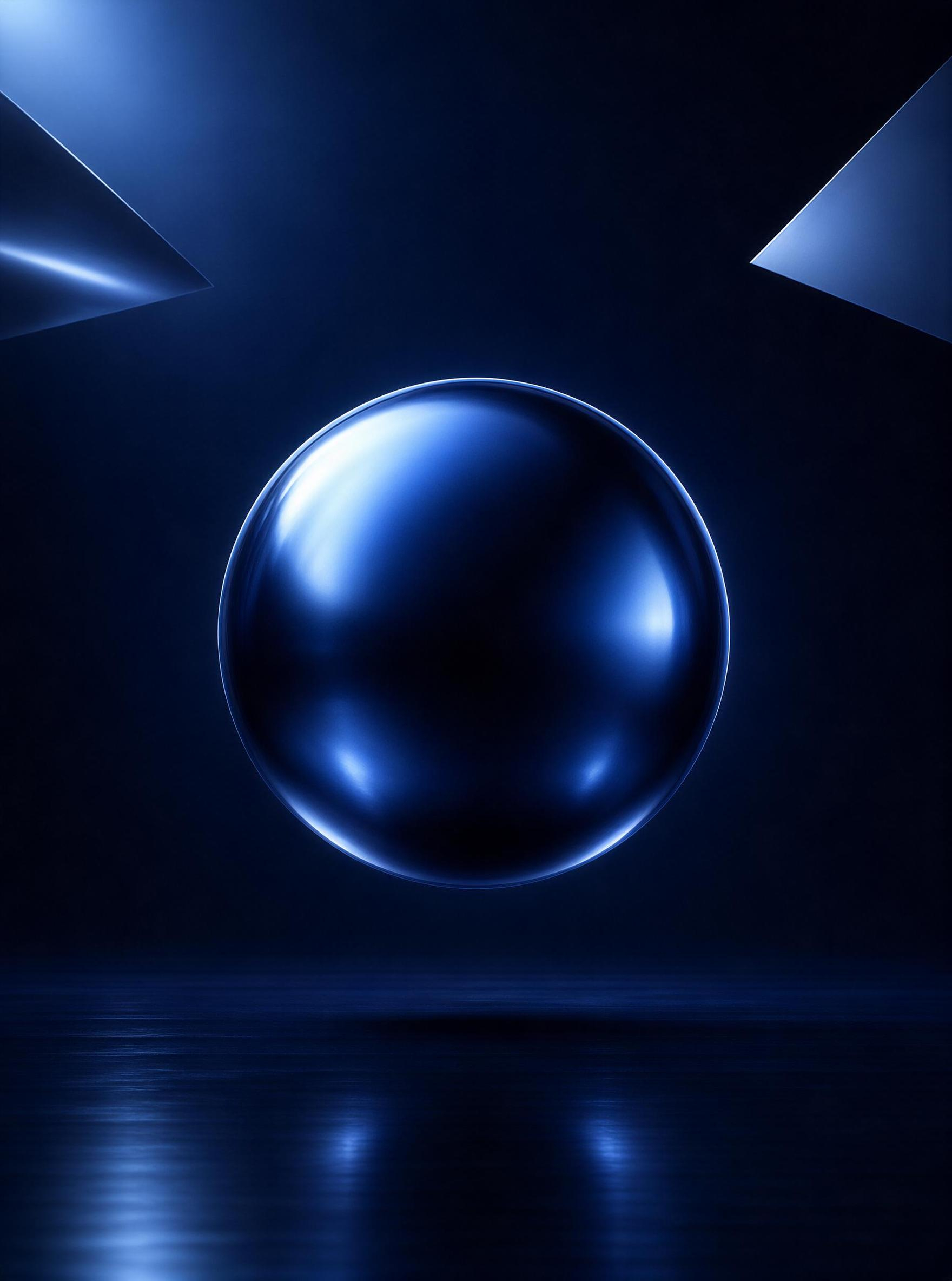 Glossy Blue Sphere in Dark Scene
