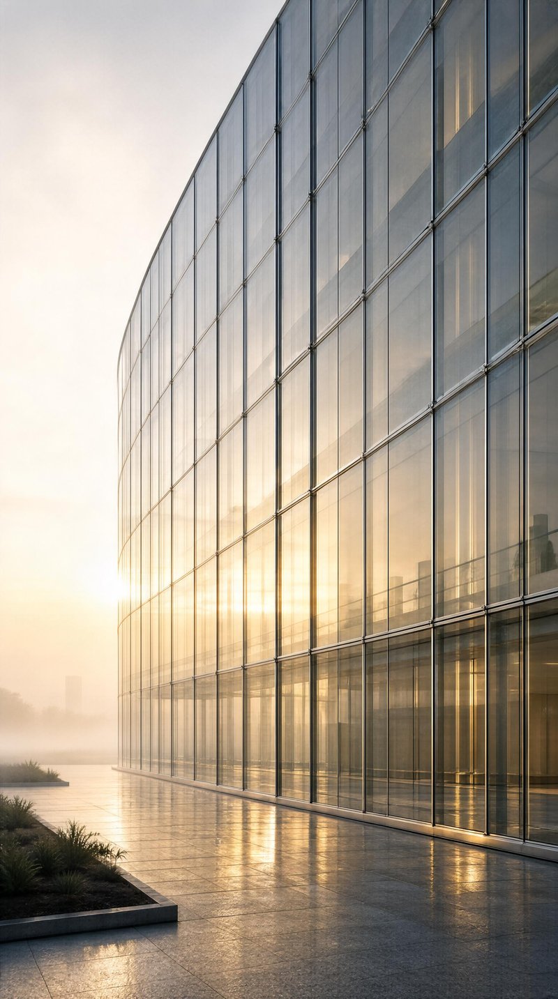 Modern Glass Building at Sunrise