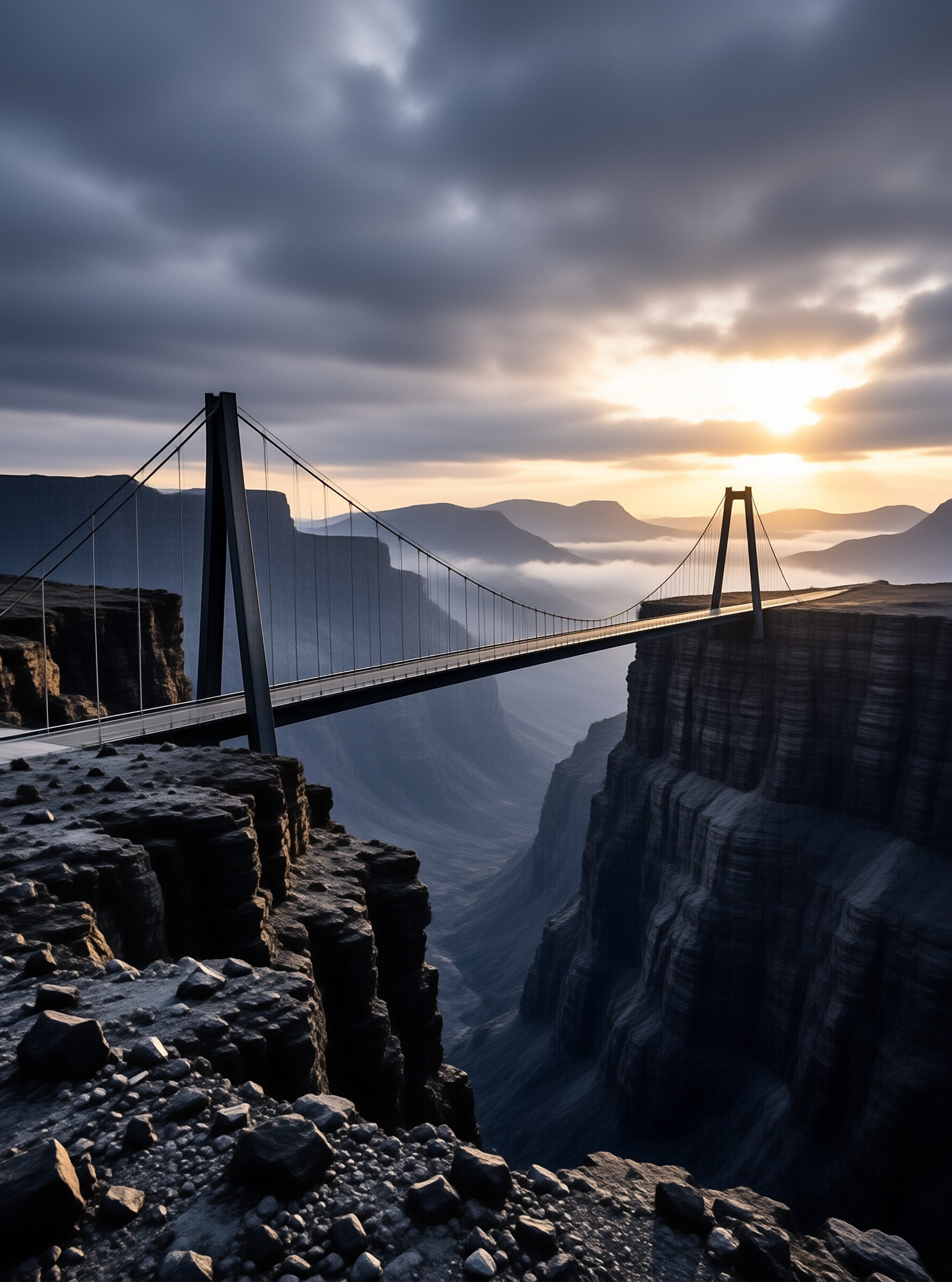 Suspension Bridge Over Canyon