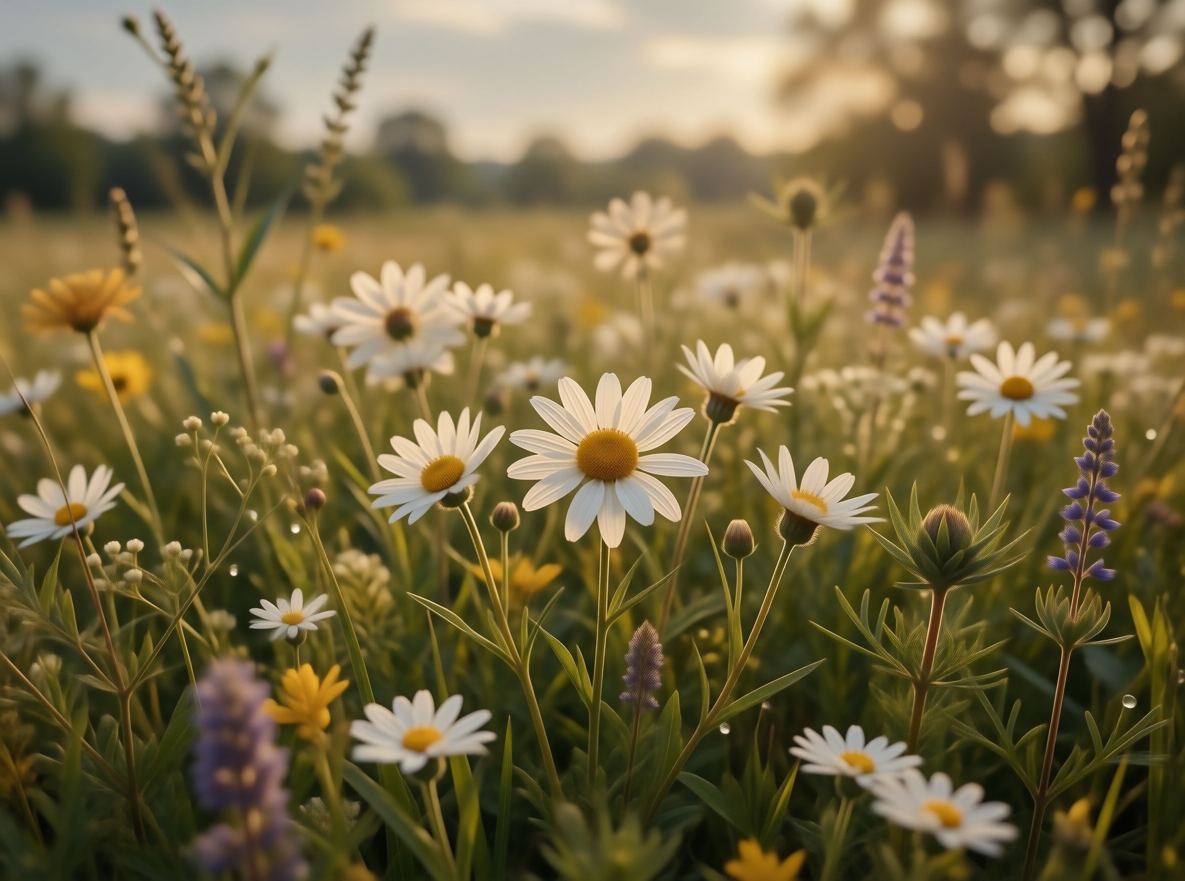 Daisy Meadow at Golden Hour