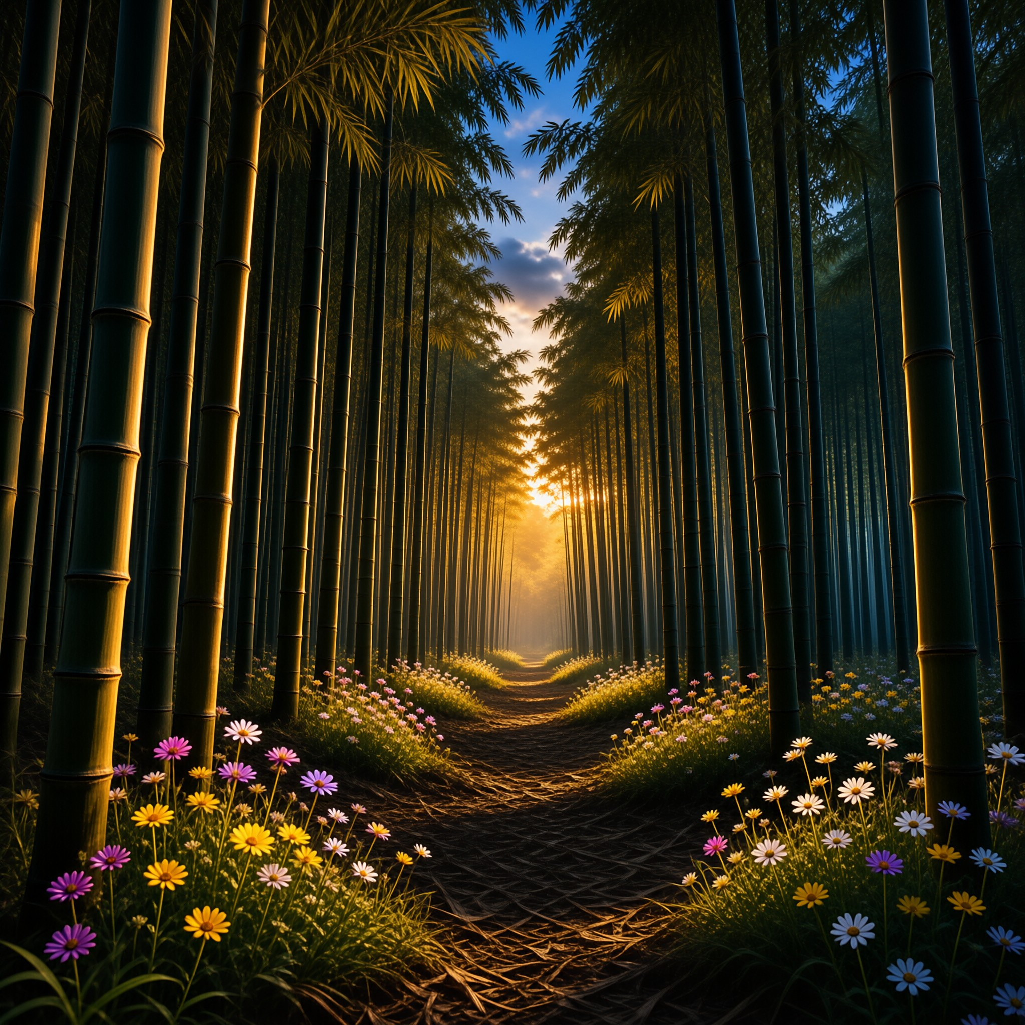 Sunlit Bamboo Forest Path